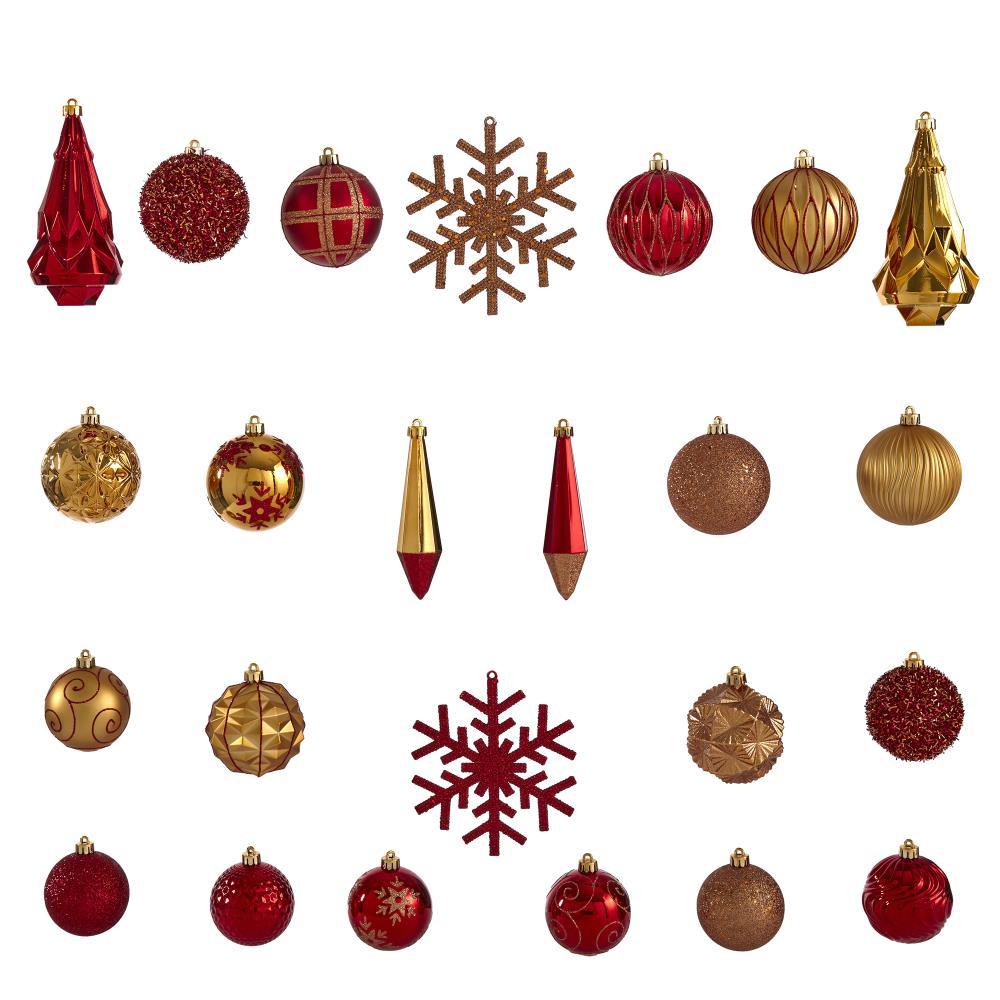 Shatter Resistant Christmas Ornaments, Red & Gold, 52-piece Set