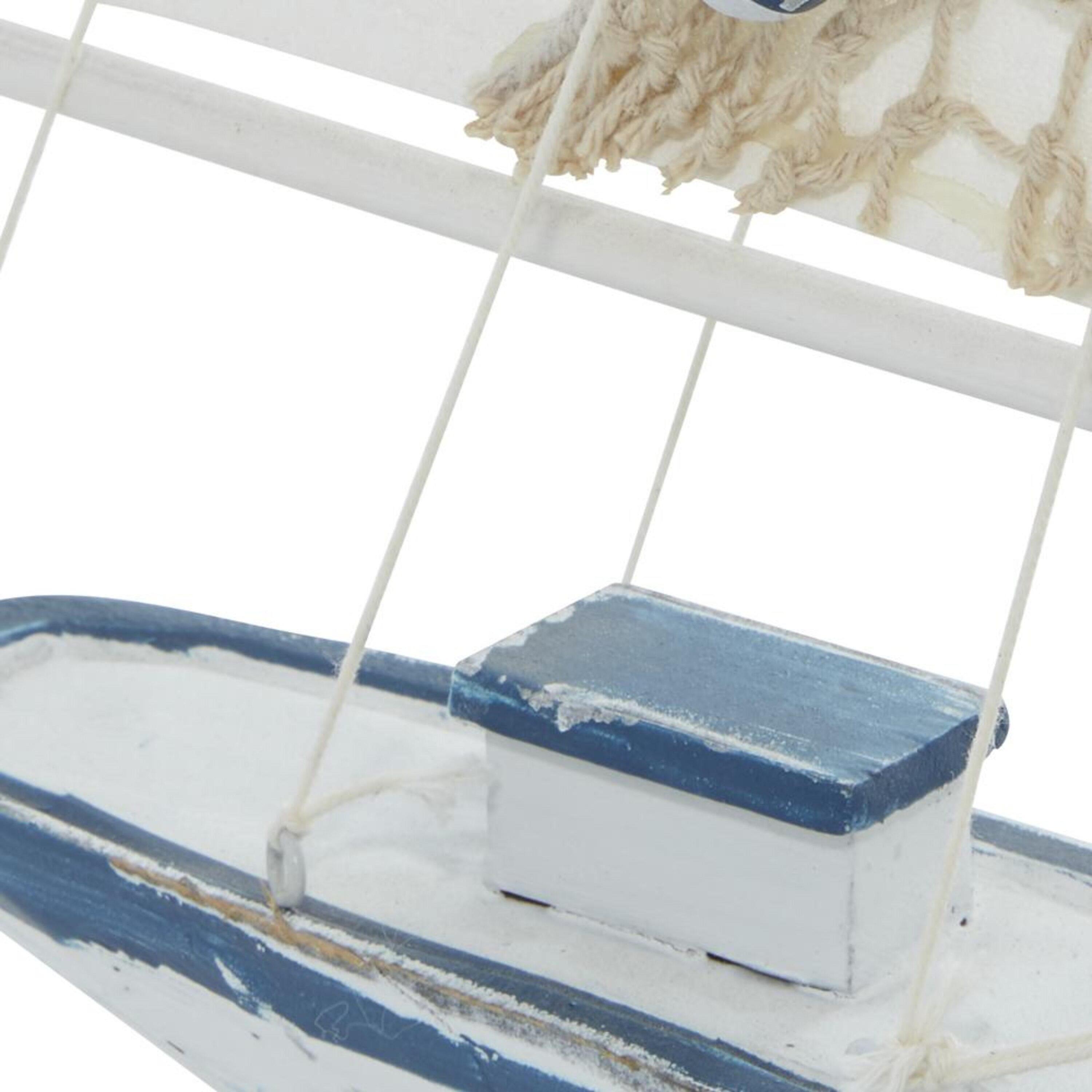 20"H, 13"W White Wood Sail Boat Sculpture, by DecMode (2 Count)