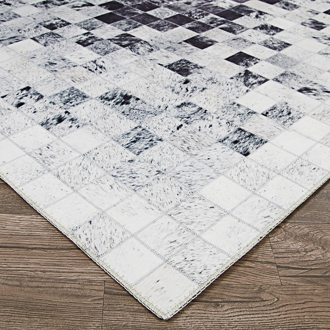 Couristan Prairie Hygee Blocks Coal-Ice Caps Printed Faux Cowhide Area Rug 