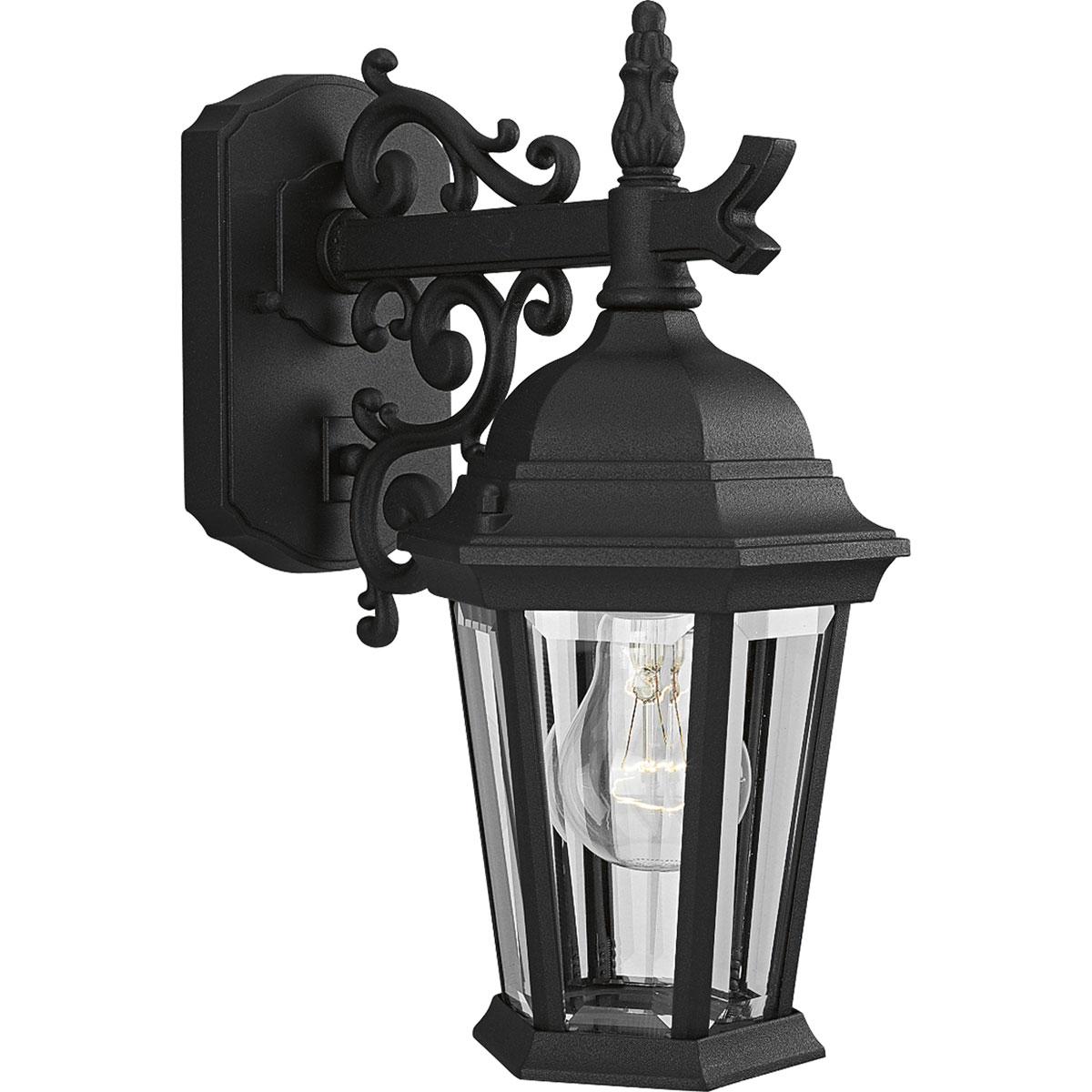 Progress Lighting, Welbourne, 1-Light, Outdoor Wall Lantern, Textured Black, Clear Beveled Glass