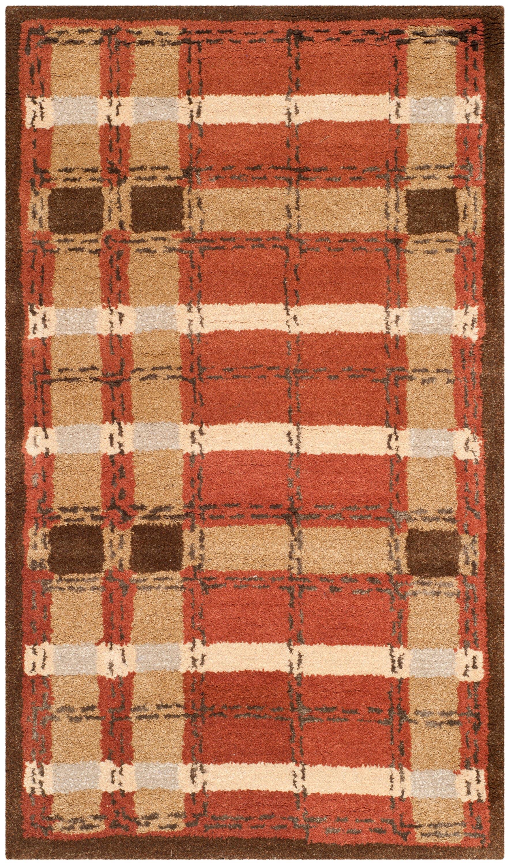 Martha Stewart Hand Tufted Wool/Viscose Plaid Rug in October Leaf Red