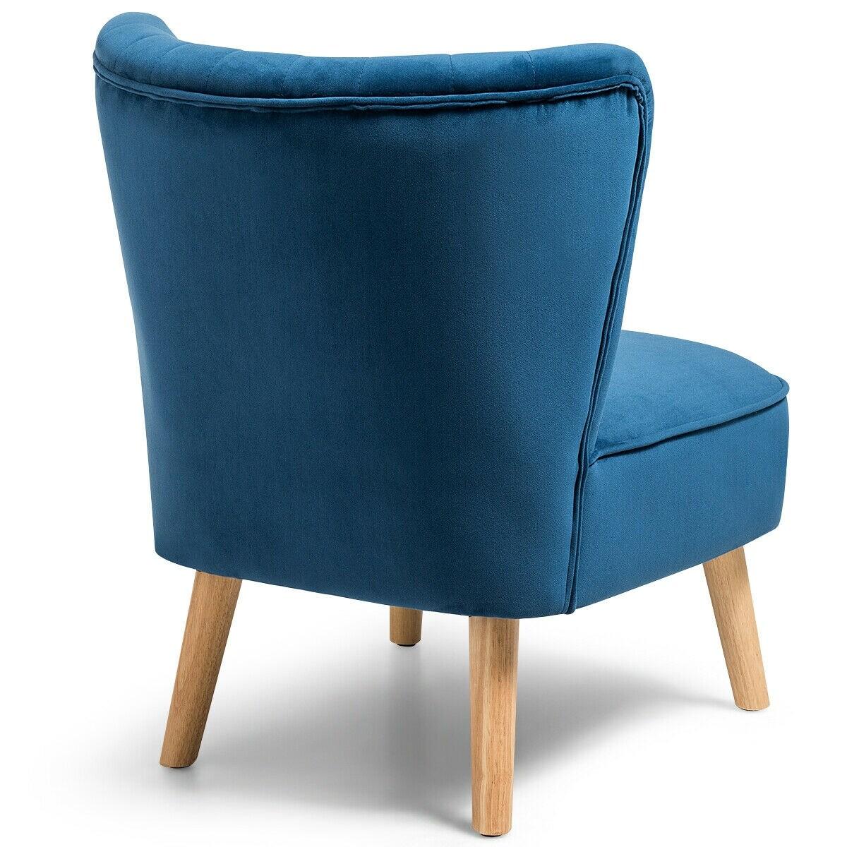Costway Armless Accent Chair Modern Velvet Leisure Chair Single Upholstered Blue