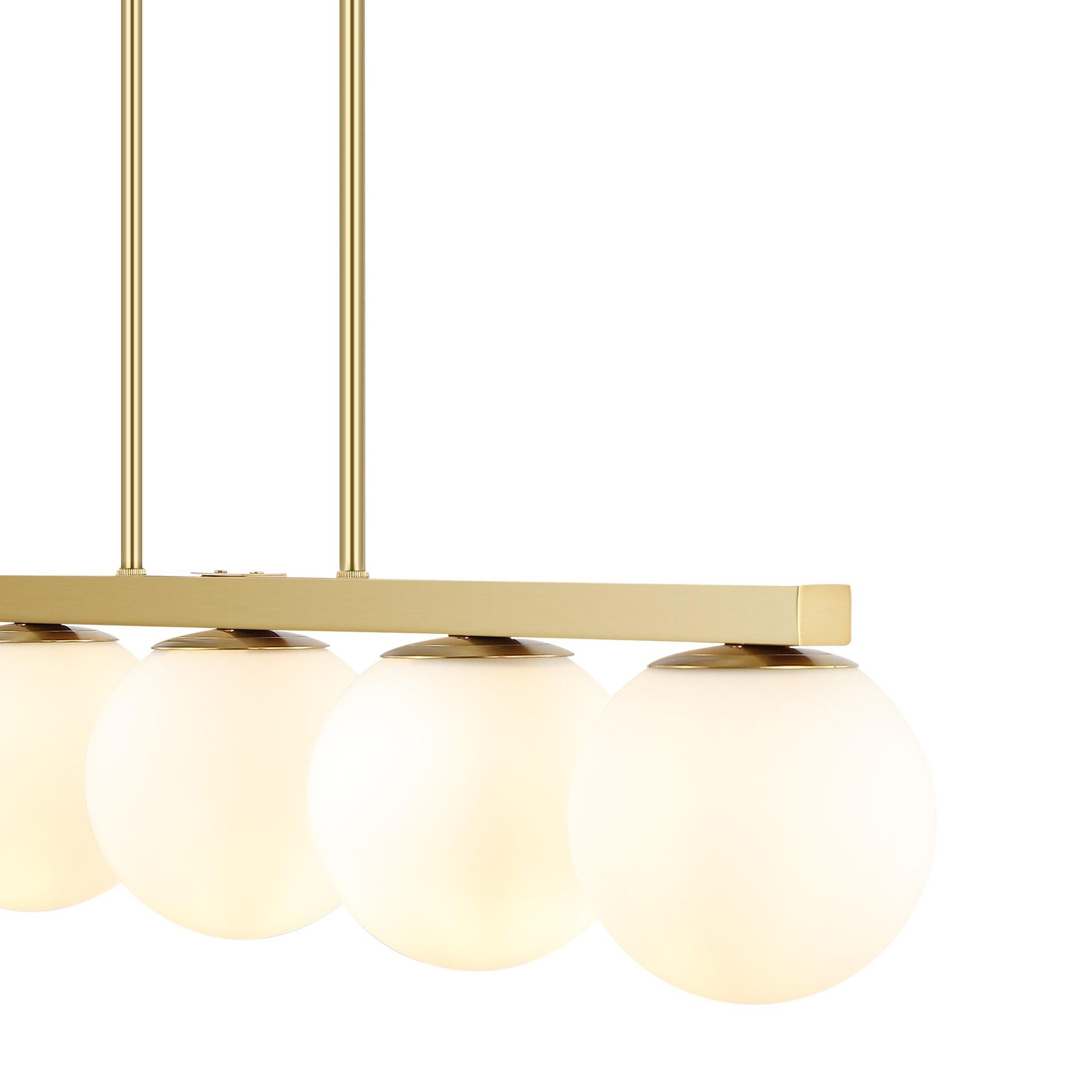 JONATHAN Y Luca Parisian 45.5" 5-Light Modern Glam Iron Globe Linear LED Pendant, Brass Gold/White