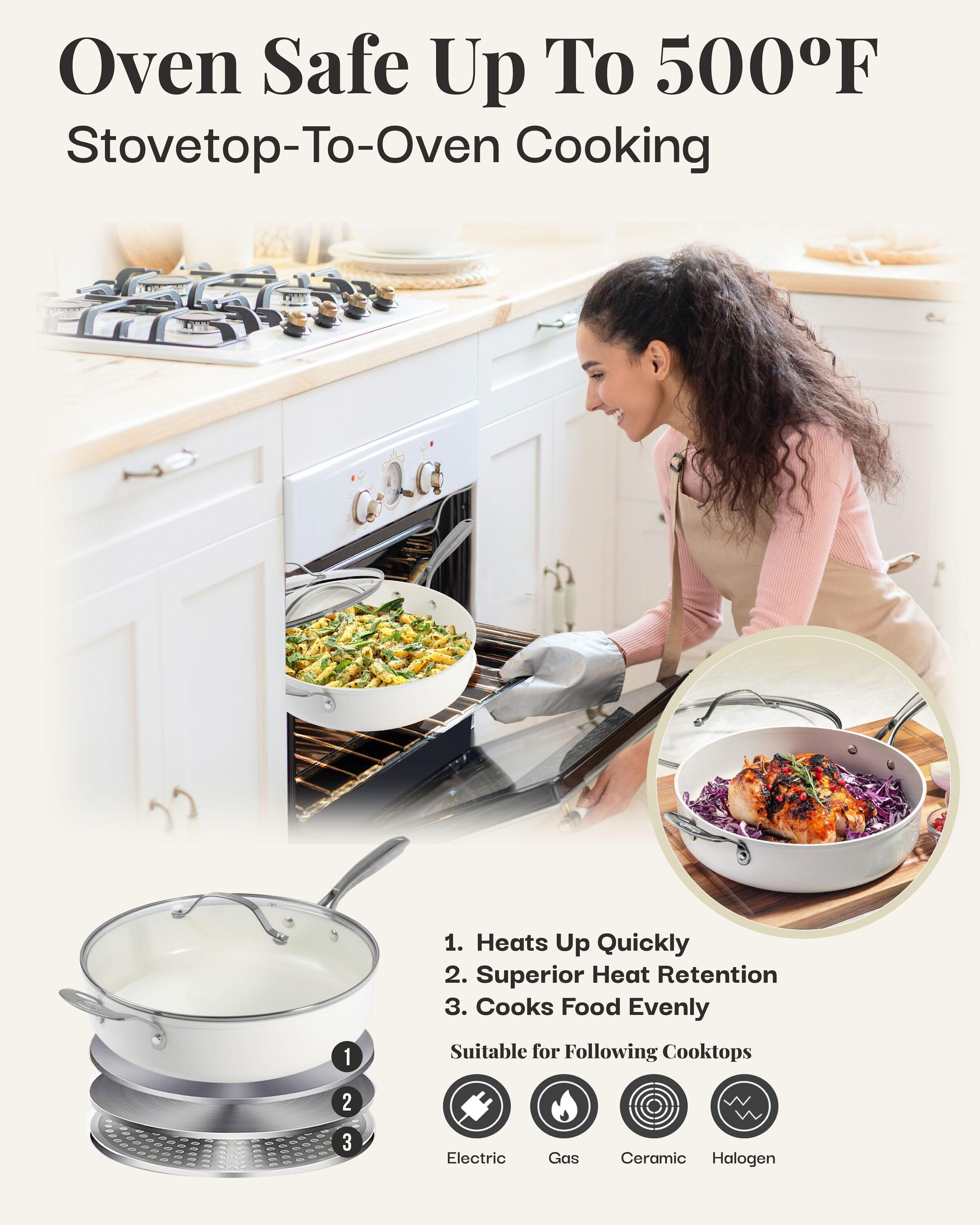 Gotham Steel Gotham Steel Naturals Cream Ultra Nonstick Ceramic 5.5 Qt Jumbo Cooker Pan with Lid