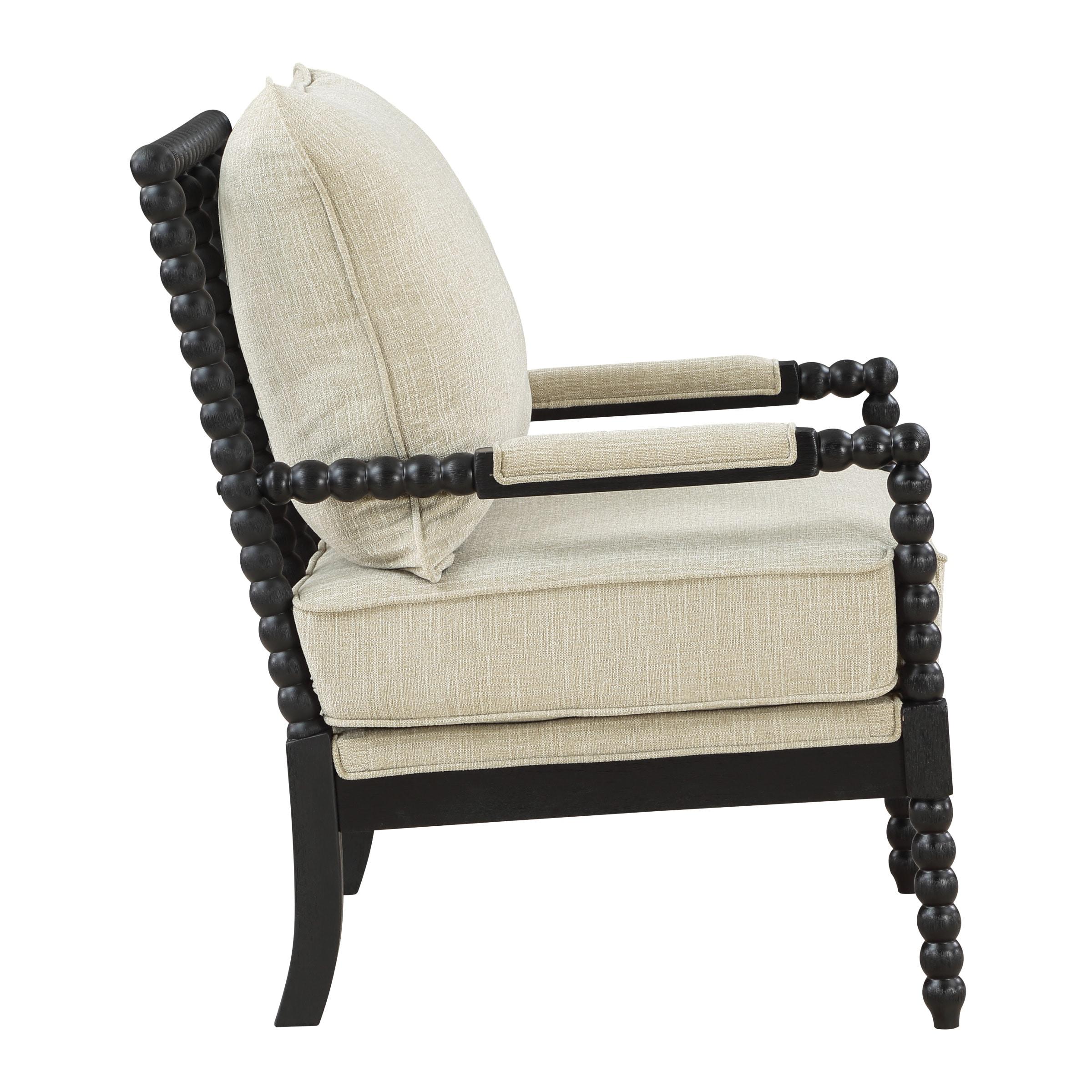 Classic Linen and Black Wood Spindle Accent Chair