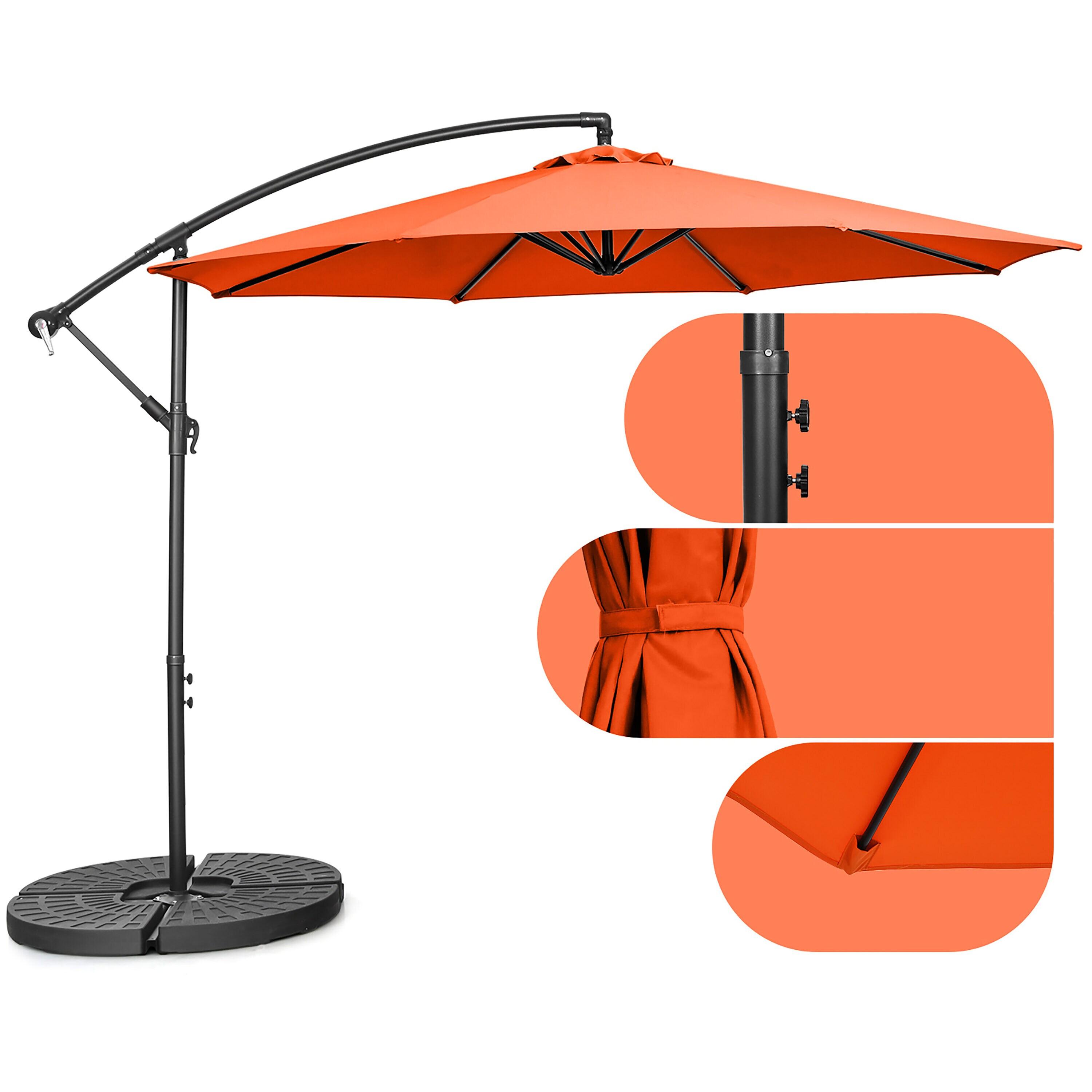 Tangkula 10FT Patio Offset Umbrella 8 Ribs Cantilever Umbrella w/Crank for Poolside Yard Lawn Garden Orange