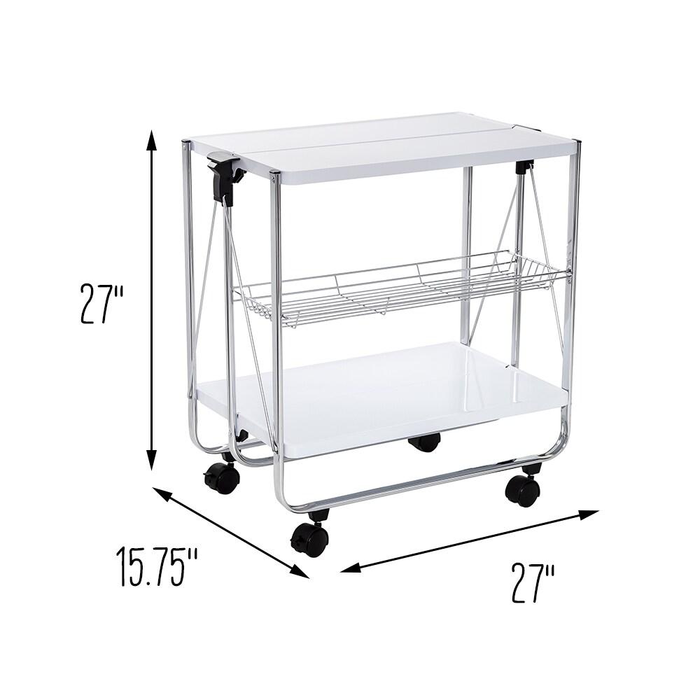 Honey-Can-Do Foldable Cart White/Chrome: Utility Storage Cart, Rolling & Collapsible, 2 Shelves, Steel, Universal Placement
