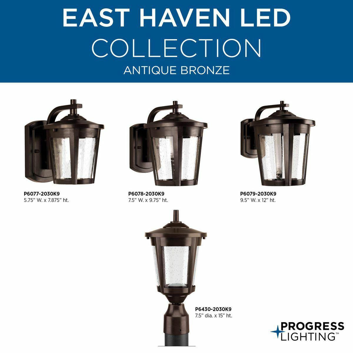 Progress Lighting East Haven 1-Light LED Outdoor Wall Lantern, Antique Bronze, Seeded Glass Shade