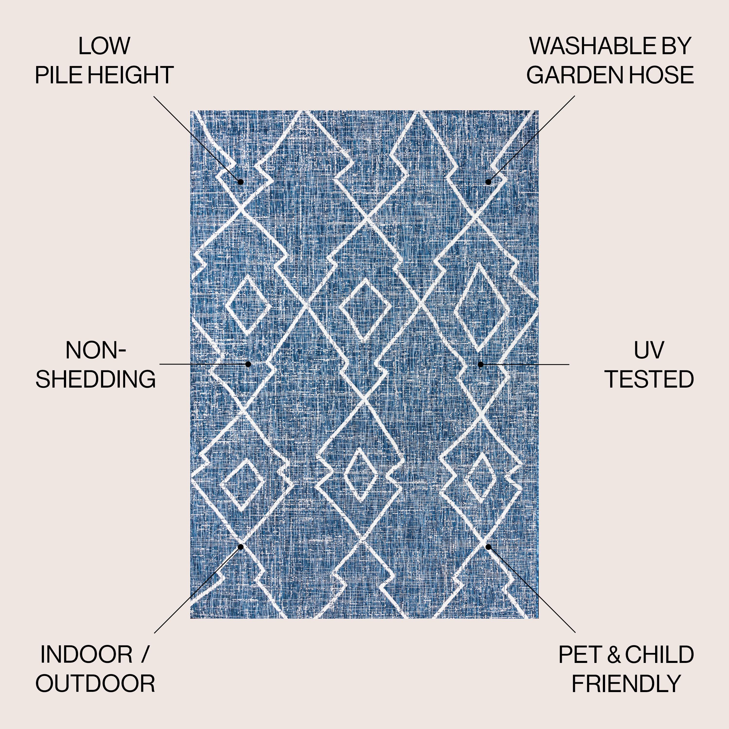 4'x6' Carwa  Diamond Trellis Indoor/Outdoor Area Rug, Blue/Ivory - JONATHAN Y