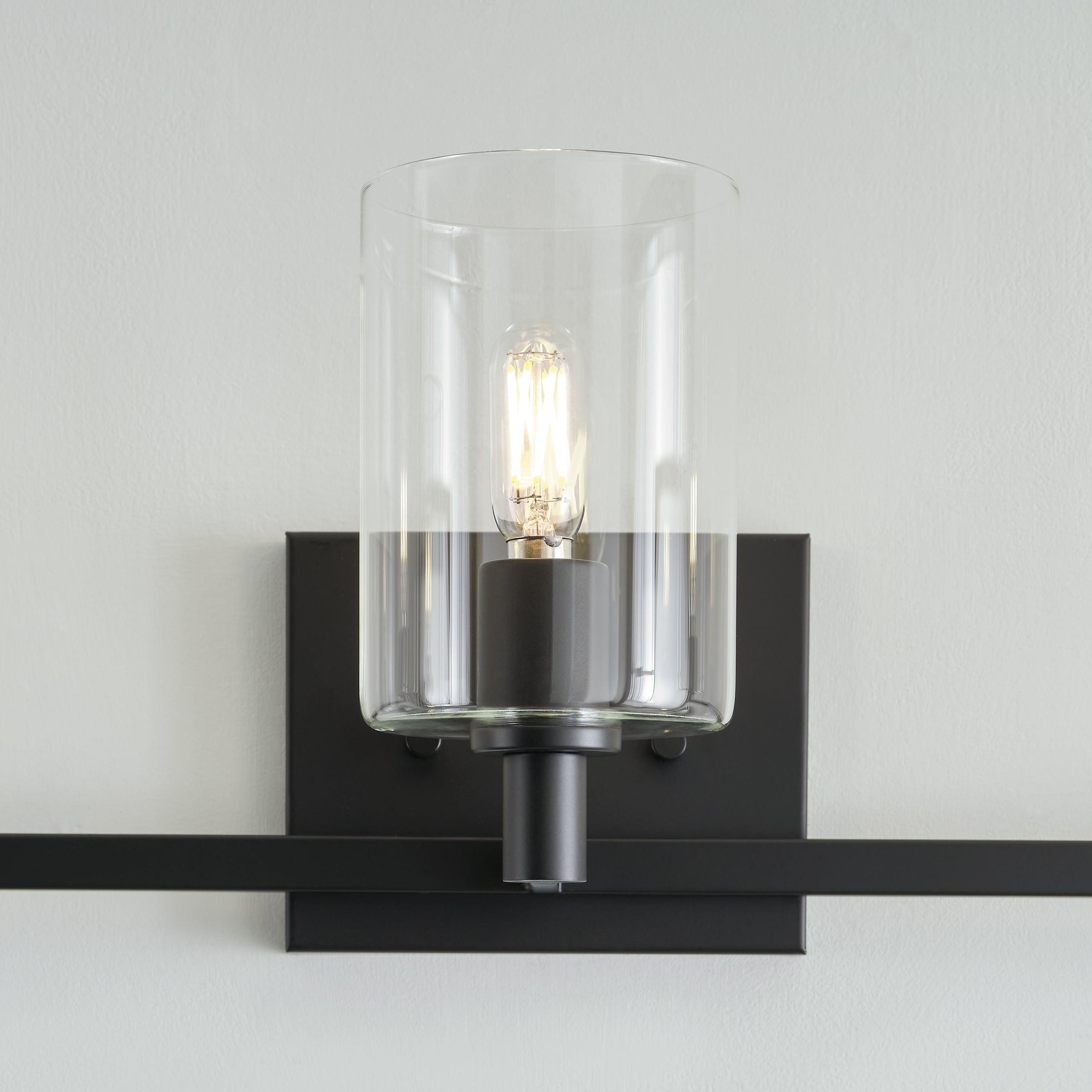 Fullton Midnight Black 3-Light Vanity with Clear Glass Cylinder Shades