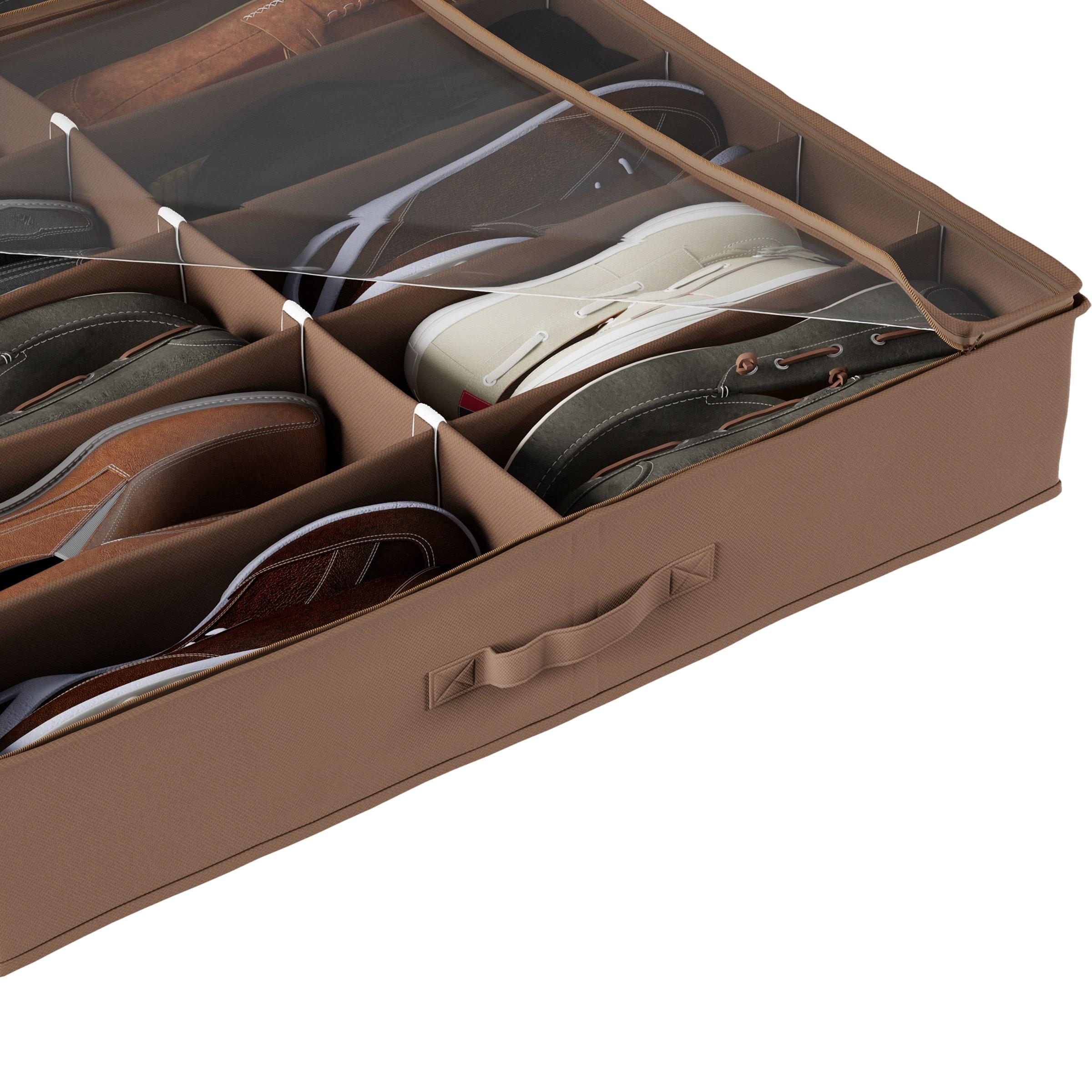 Hastings Home Under-Bed Shoe Storage Organizer With Clear Plastic Zippered Cover - Brown