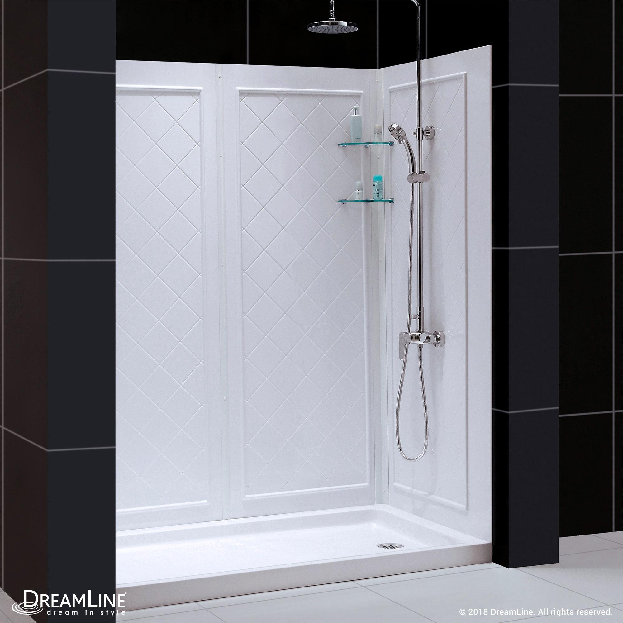 White Acrylic Square Alcove Shower Kit with Tile Pattern