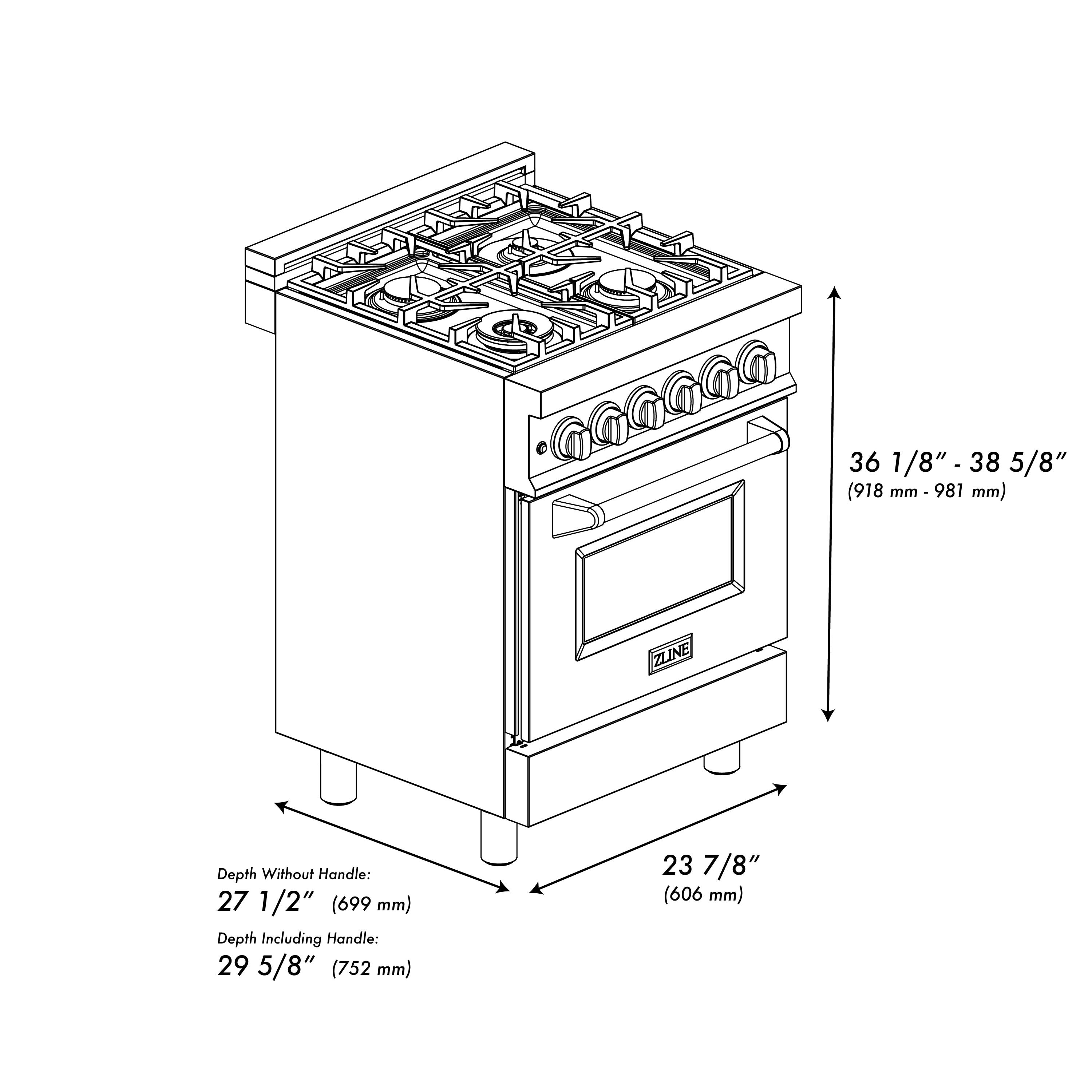 ZLINE 24" 2.8 cu. ft. Dual Fuel Range with Gas Stove and Electric Oven in Stainless Steel and Black Matte Door (RA-BLM-24)