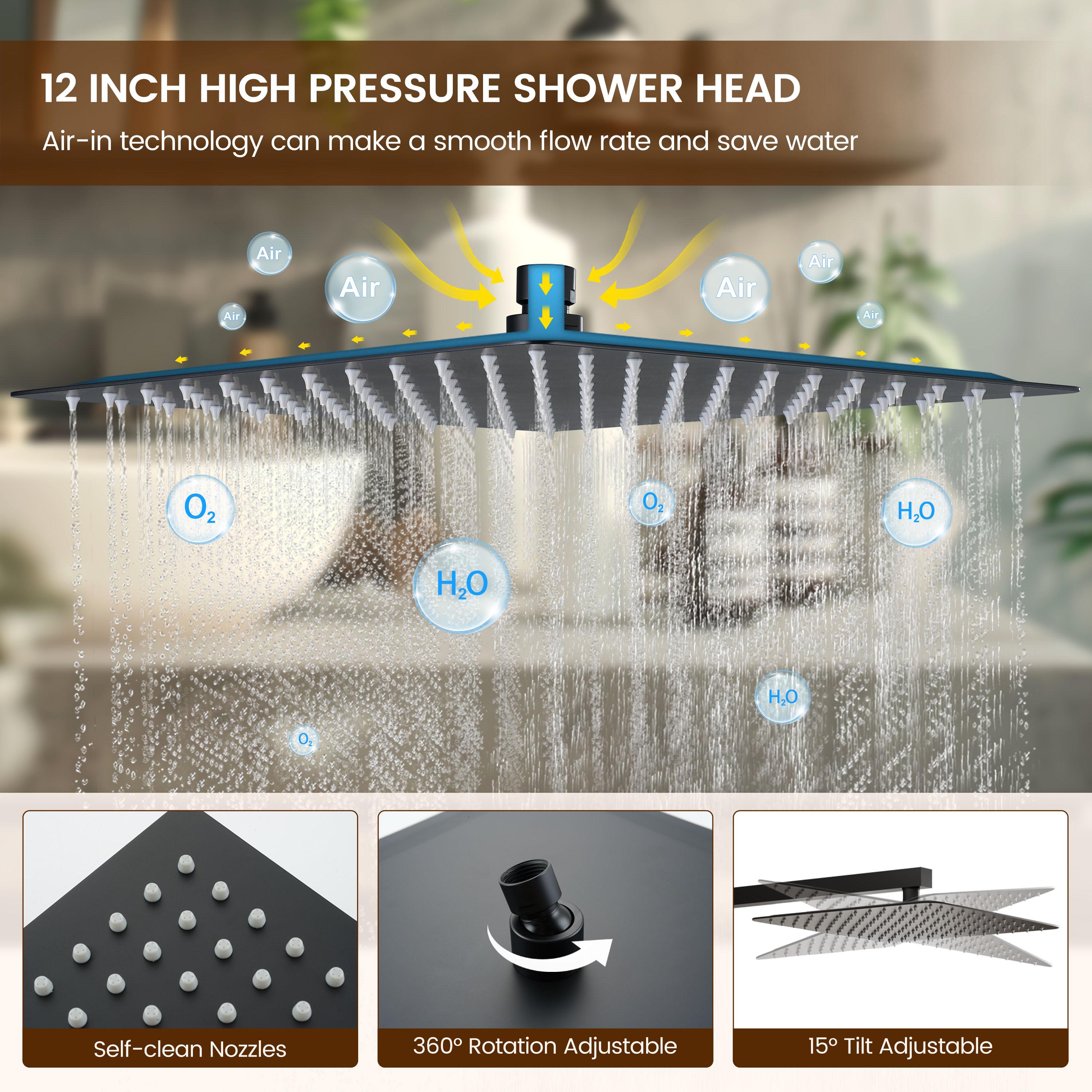Rainfall Symphony 12inch 3-Function Dual Shower Head Thermostatic Shower System with 3 Sprays Handheld