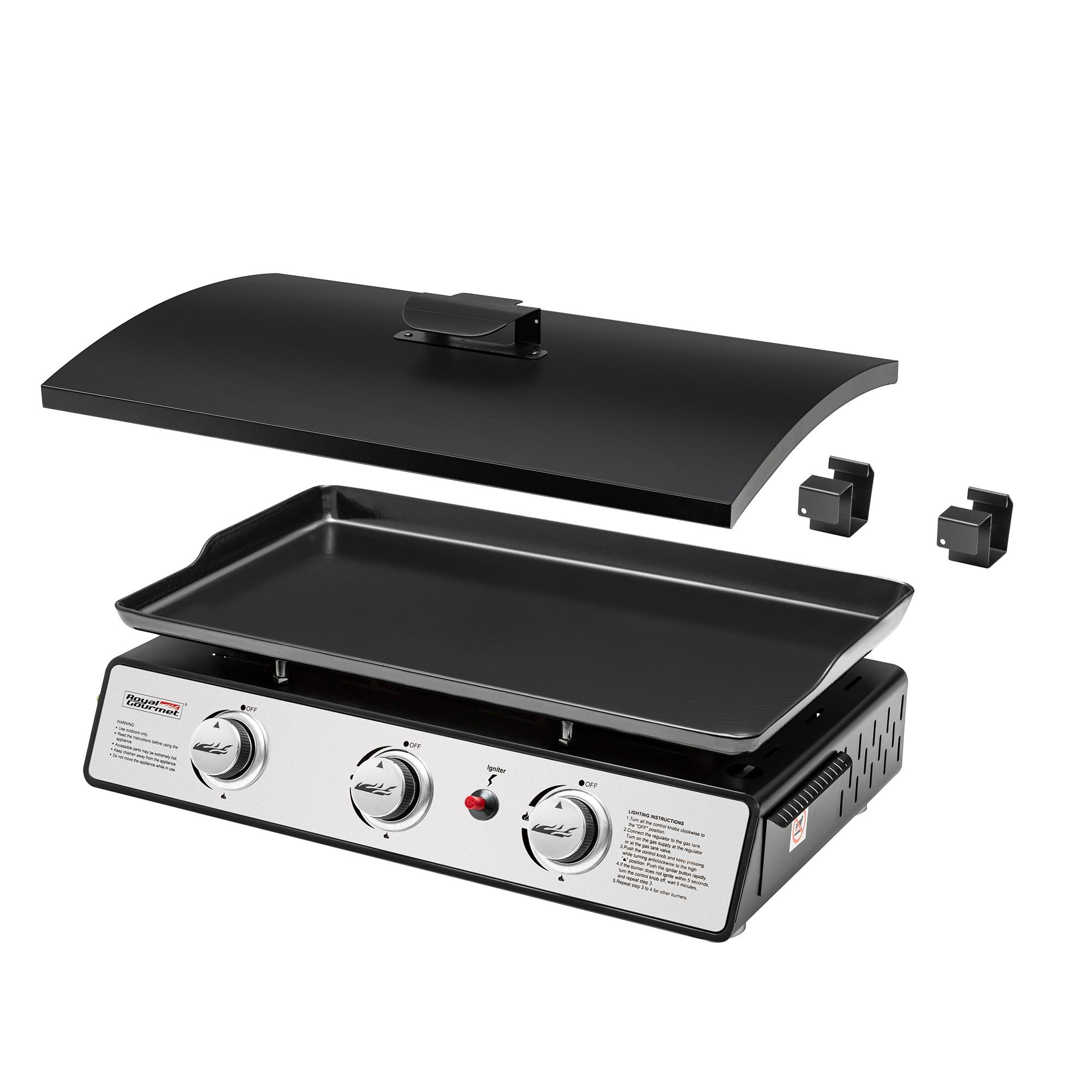 Royal Gourmet 3-Burner Portable Gas Grill Griddle with Top Hard Cover