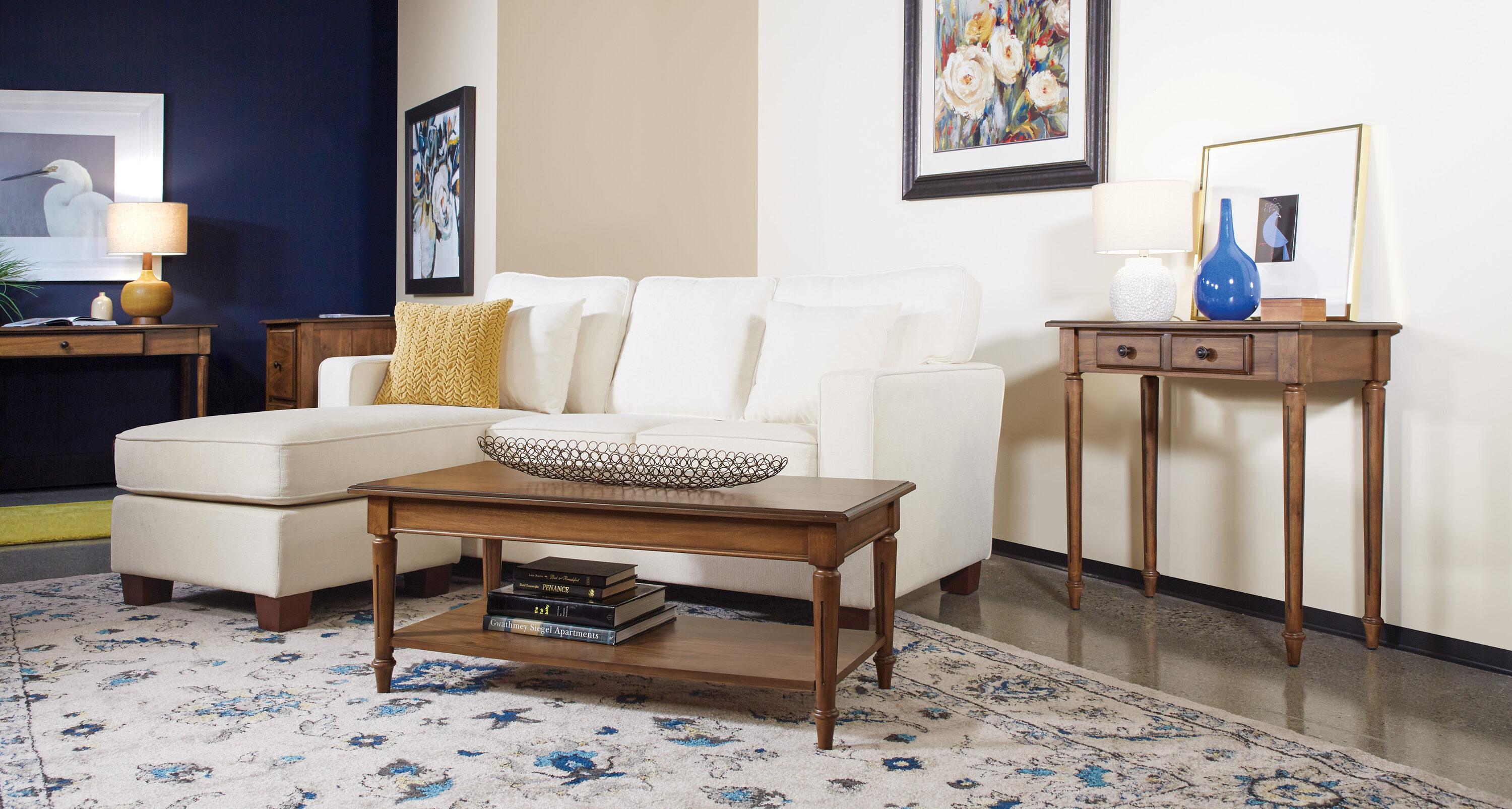 OSP Home Furnishings Russell Sectional with 2 Pillows Off White: Transitional Style, Polyester Upholstery, Wood Frame