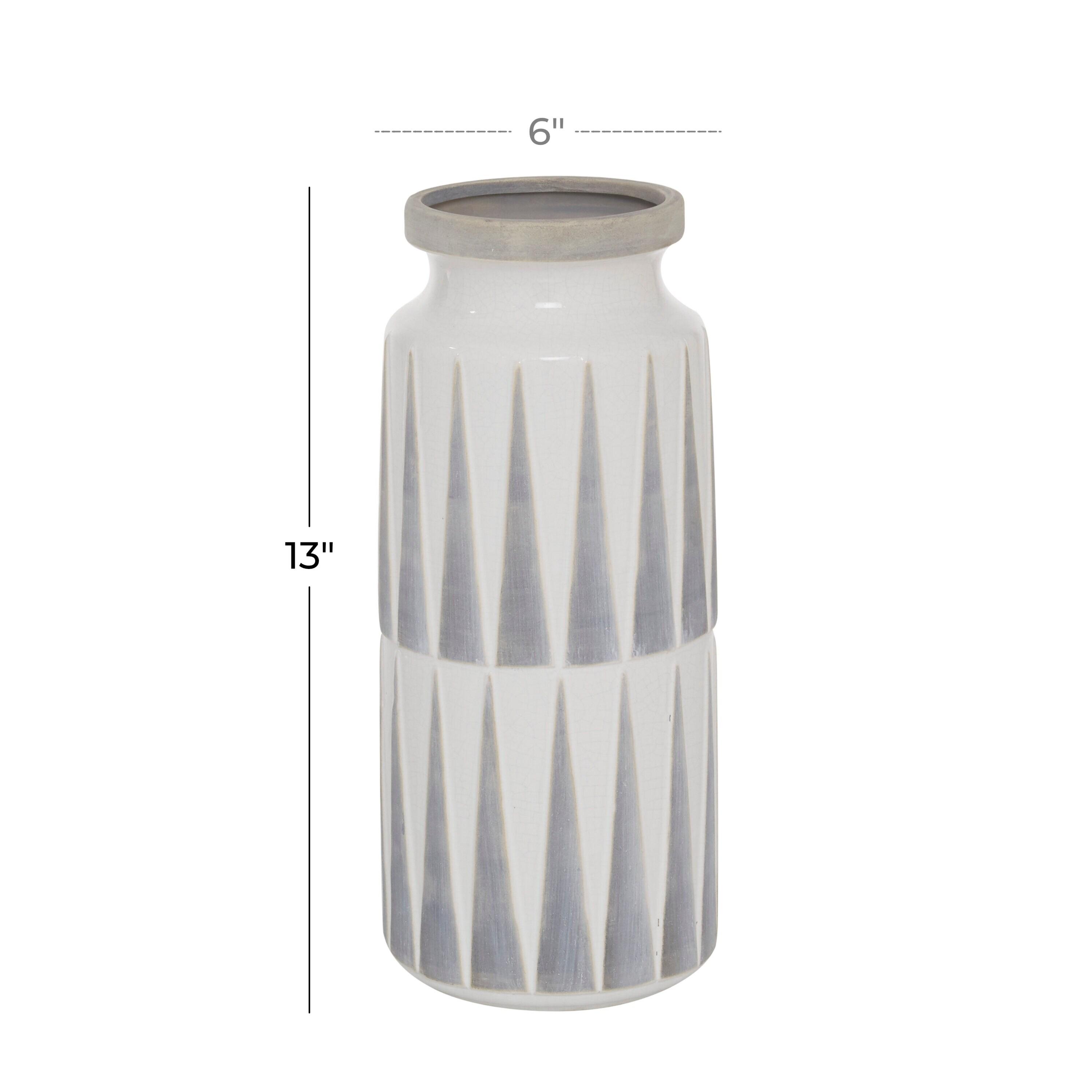 Ceramic Decorative White Vase with Triangle Patterns