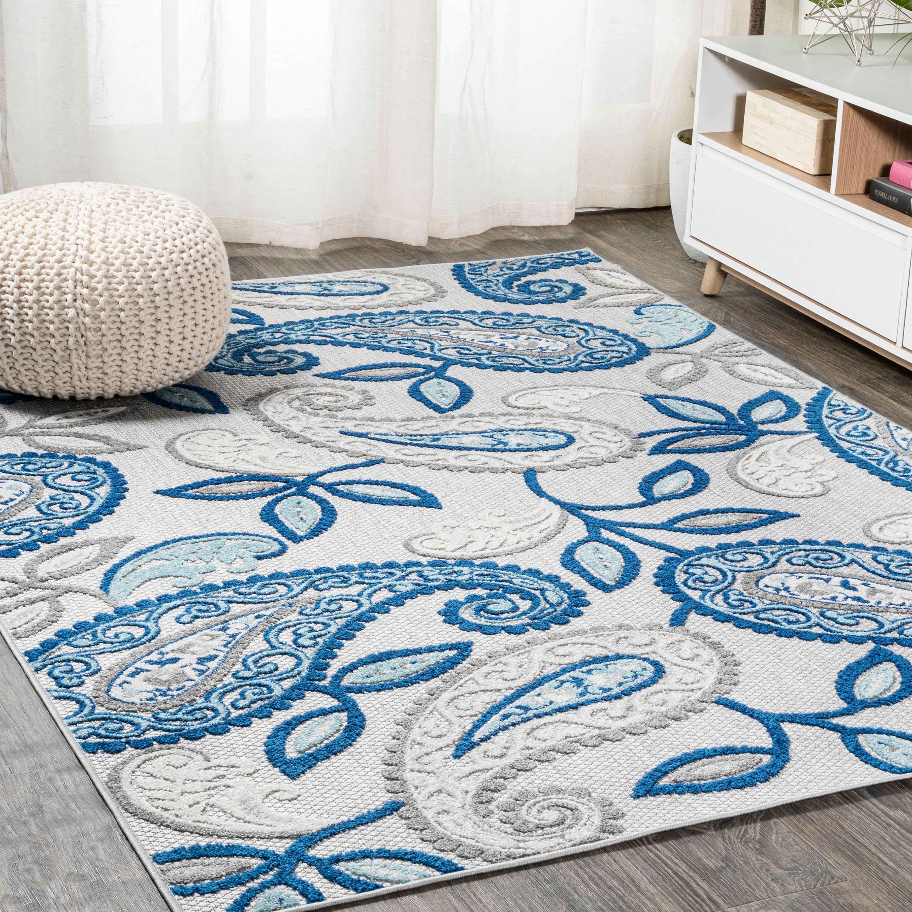 3'x5' Julien Paisley High-Low Indoor/Outdoor Area Rug, Blue/Light Gray - JONATHAN Y