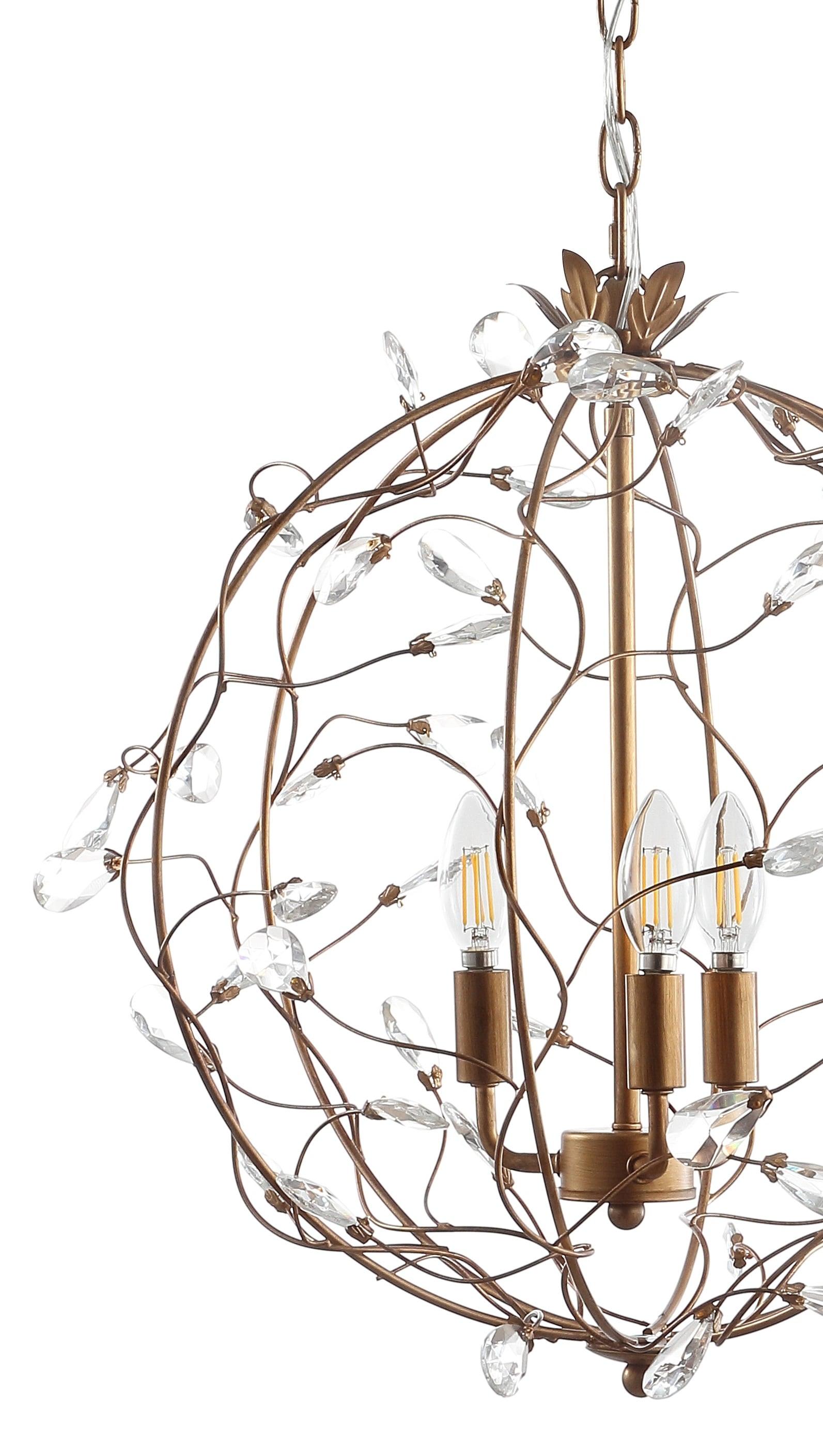 Isabelle 20" Adjustable Metal/Glass LED Pendant, Antique Gold