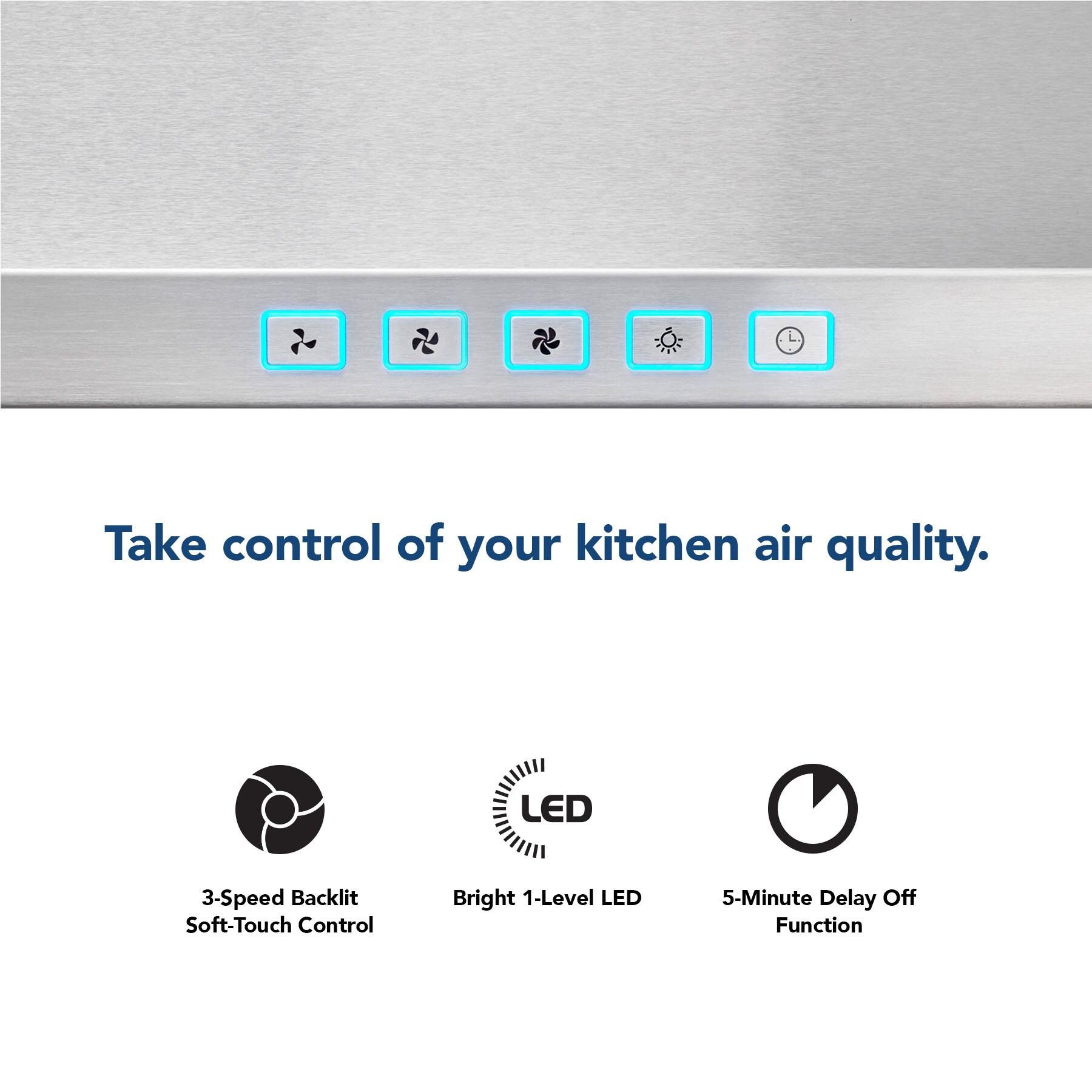 Broan-NuTone 24" Pyramidal Chimney Range Hood with LED Lighting, Convertible Wall-Mount Kitchen Chimney Vent Hood, 450 Max CFM, Stainless Steel