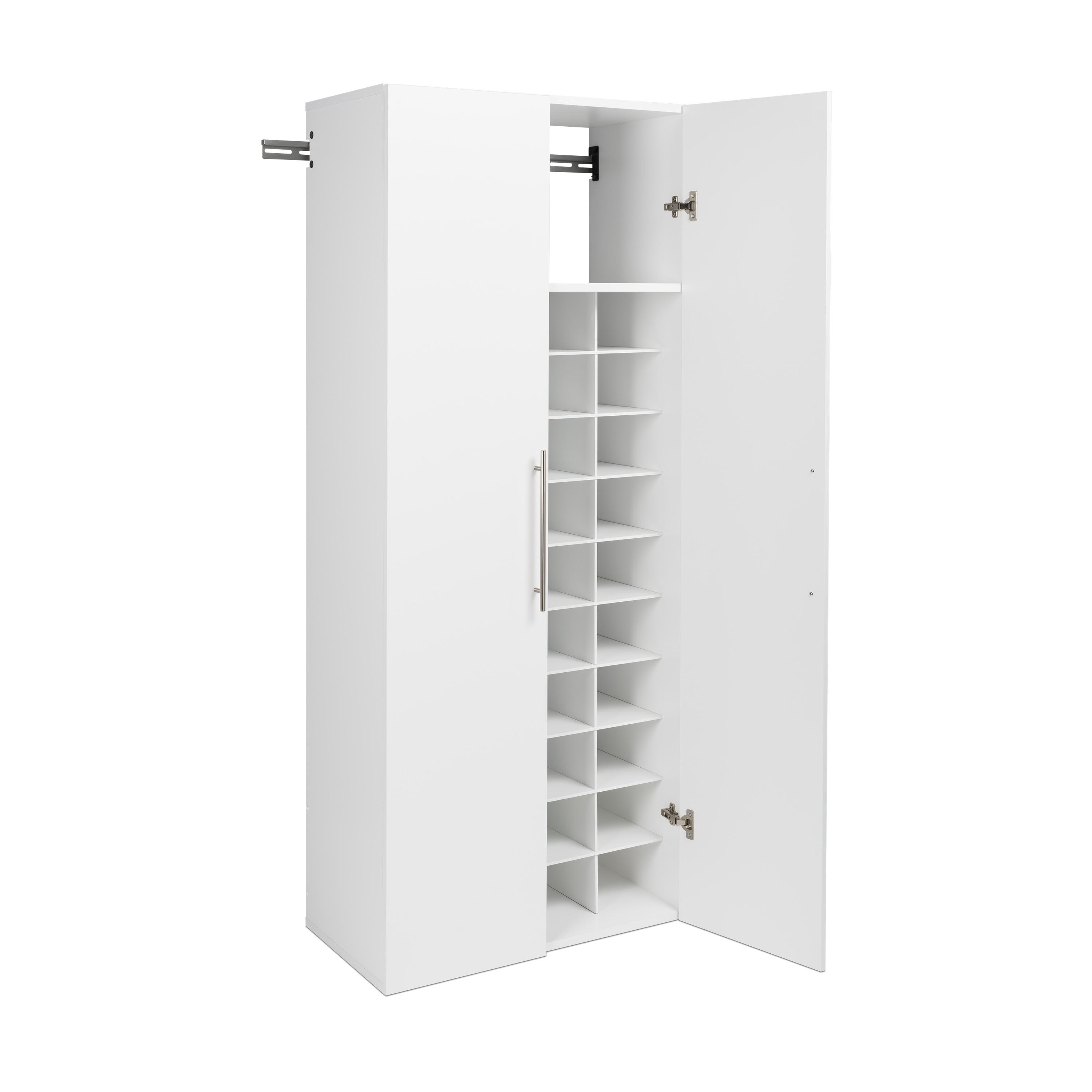 Prepac Hangups Shoe Storage Cabinet White: 40-Pair Organizer, MDF & Particle Board, Fixed Shelves