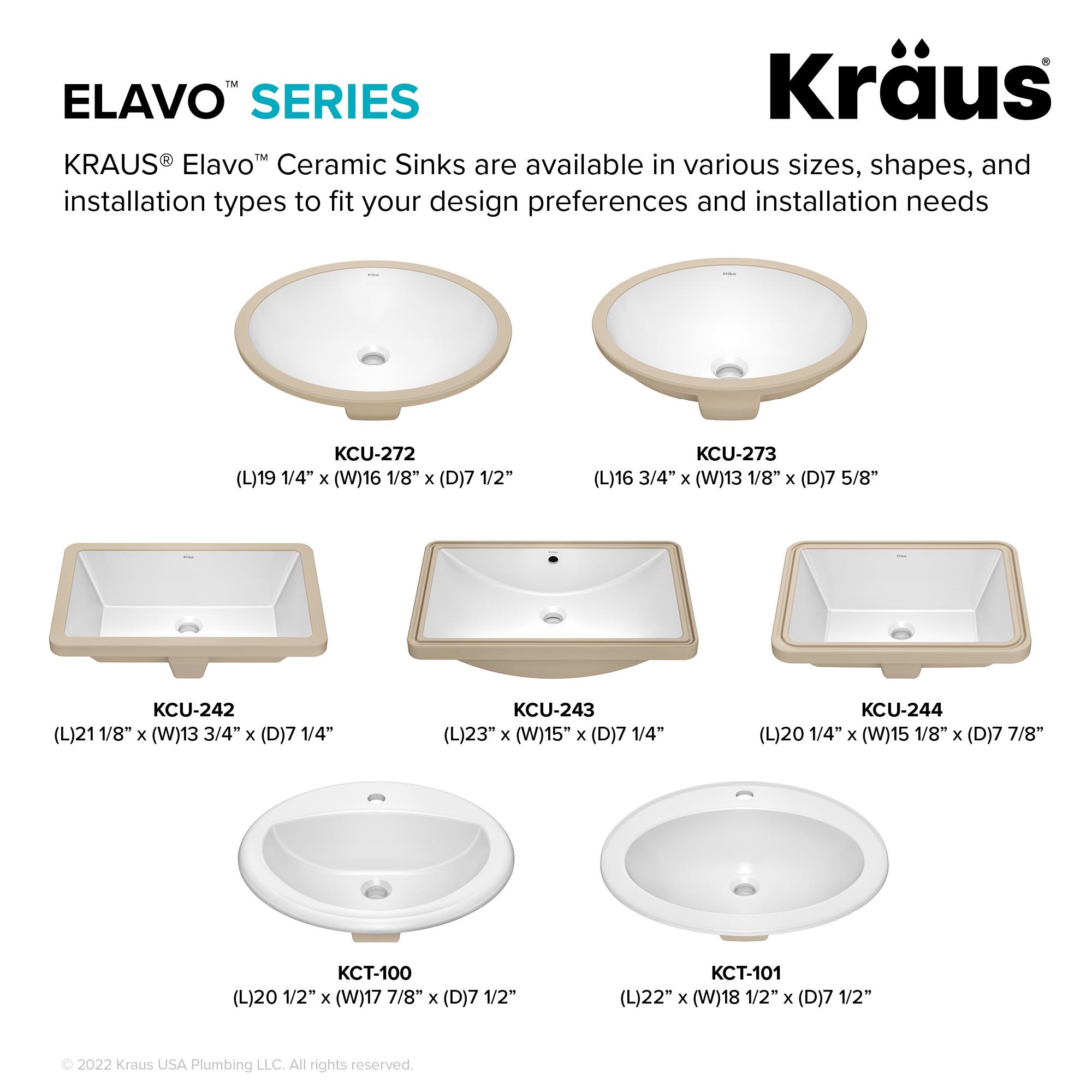 KRAUS Elavo. Rectangular Porcelain Ceramic Undermount Bathroom Sink In White With Overflow Drain, KCU-243