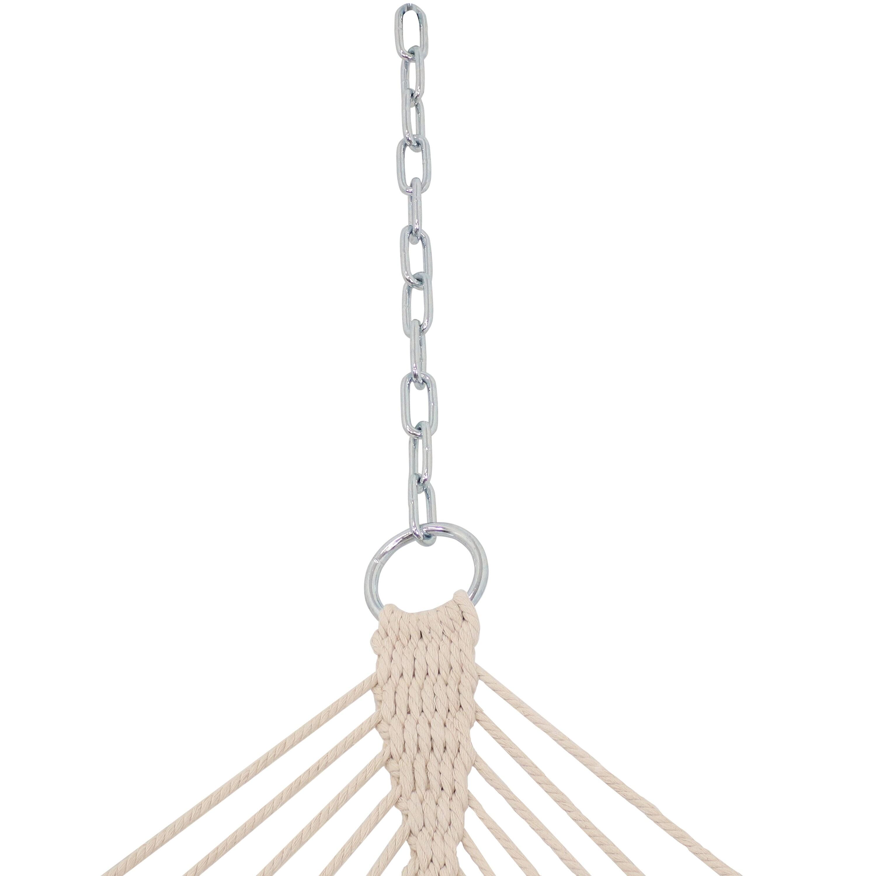 Sunnydaze Heavy-Duty 2-Person Woven Polyester Style Hammock with Crocheted edges and Wooden Spreader Bars - 600 lb Weight Capacity - Natural