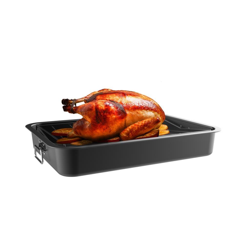 Hastings Home Nonstick Roasting Pan with Angled Rack and Removeable Tray to Drain Fat and Grease
