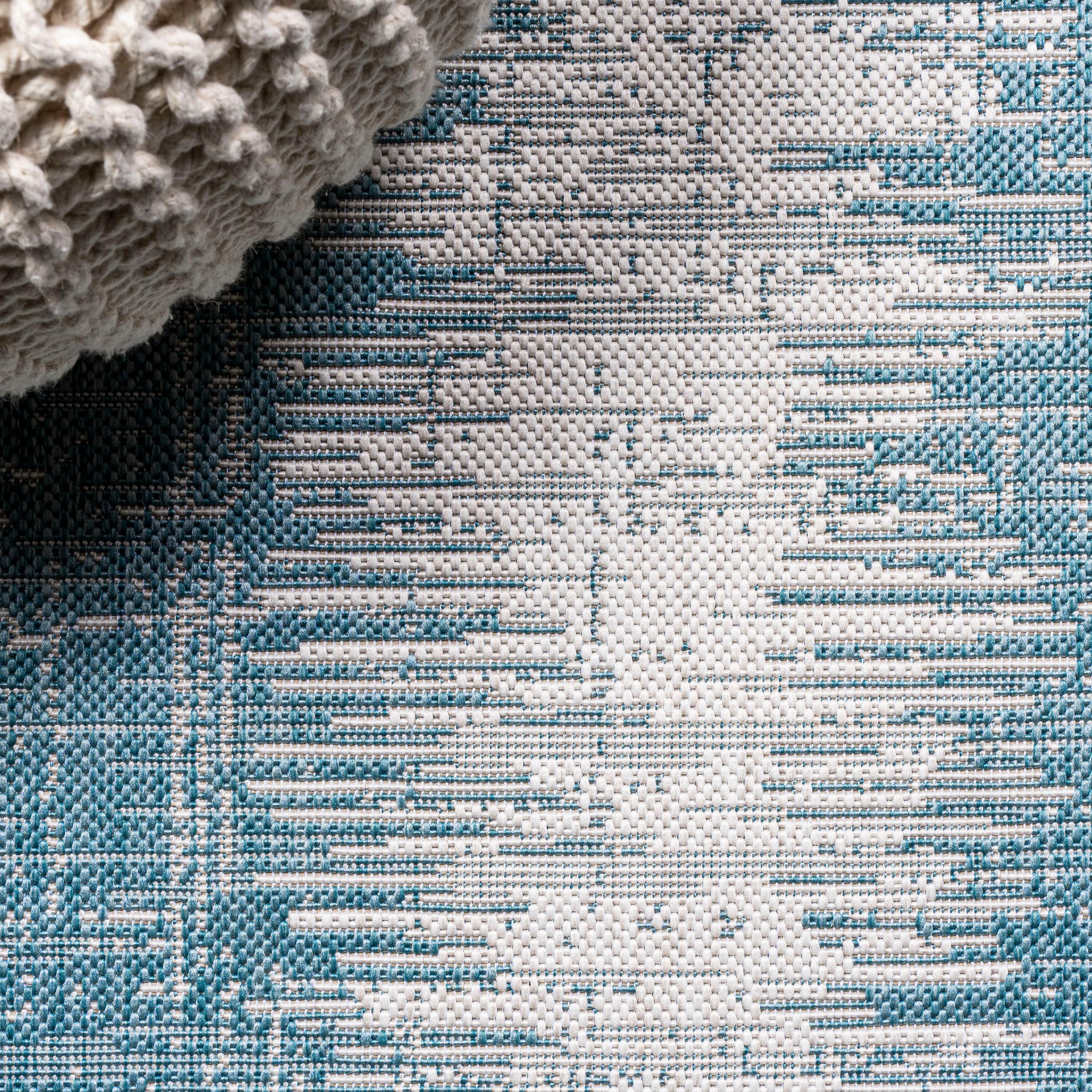 2'x10' Scandi Minimalist Border Indoor/Outdoor Runner Rug, Aqua - JONATHAN Y