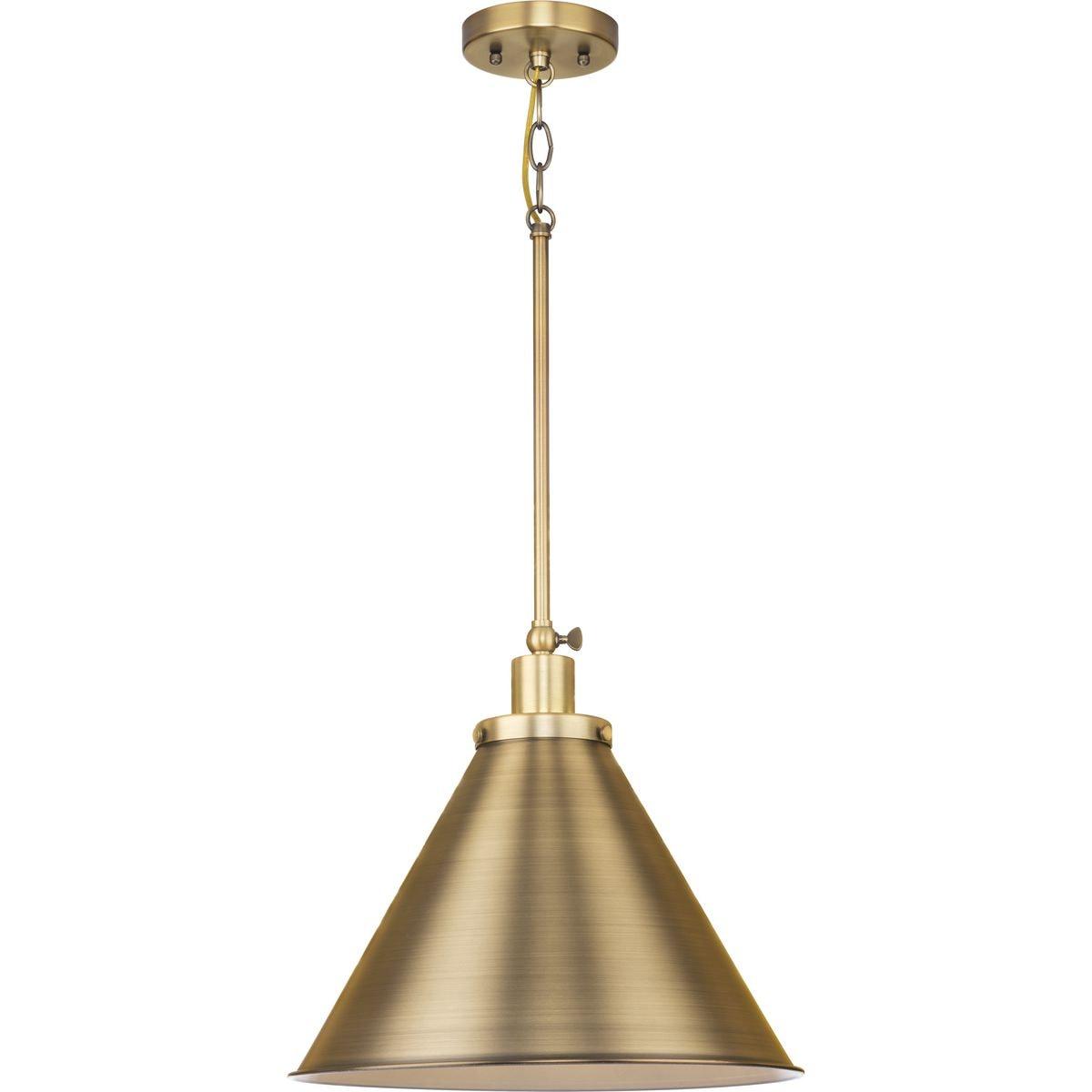Progress Lighting Hinton 1-Light Pendant Vintage Brass Cone Shade Collection