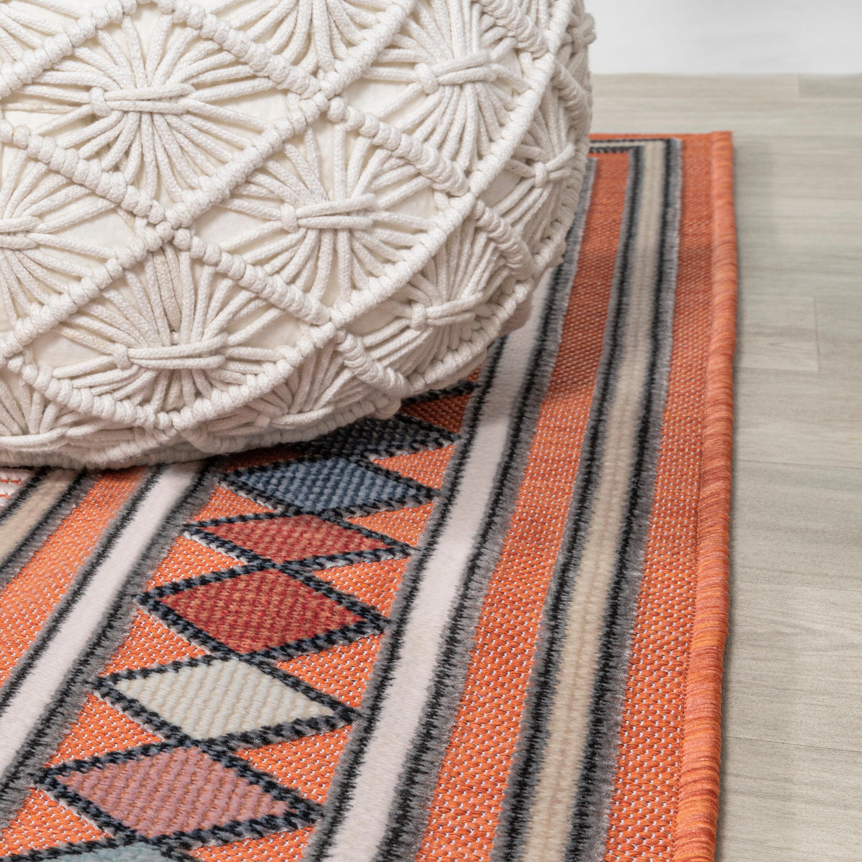 JONATHAN Y Sebastian High-Low Modern Diamond Border Orange/Ivory 2 ft. x 8 ft. Indoor/Outdoor Runner Rug