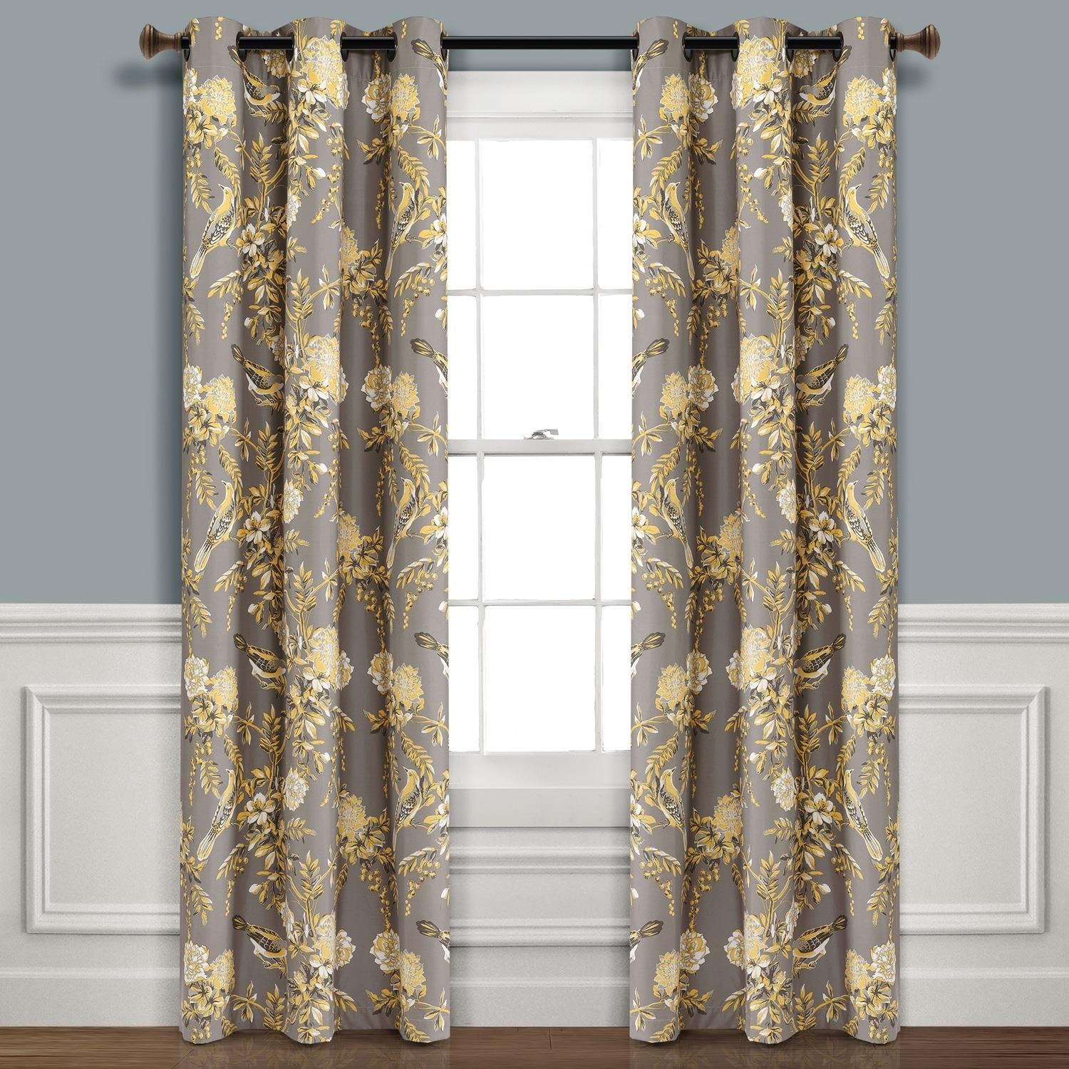 Farmhouse Bird And Flower Polyester Curtain Pair (Set of 2)