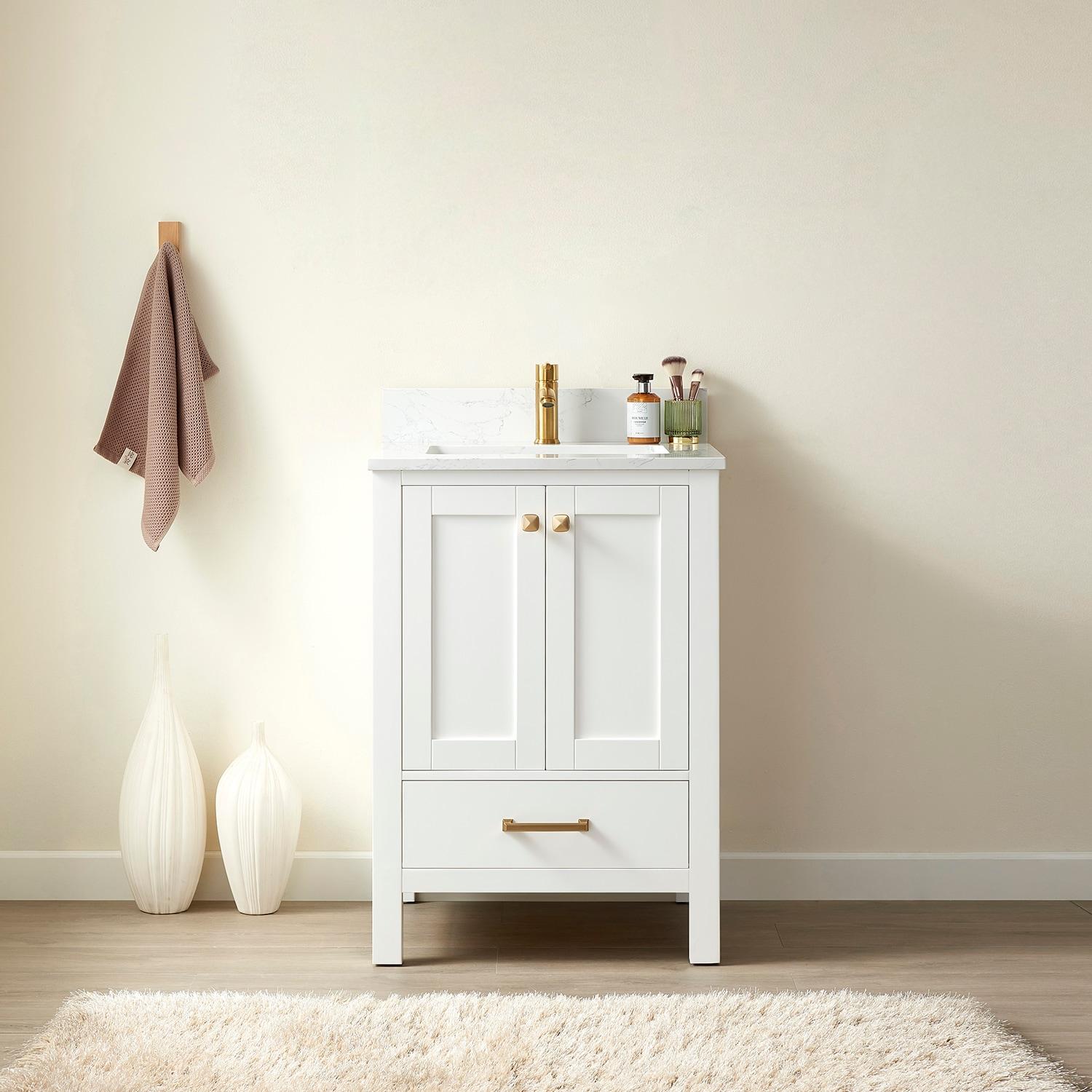 Shannon 24" Single Sink Bathroom Vanity White Stone Top in White No Mirror