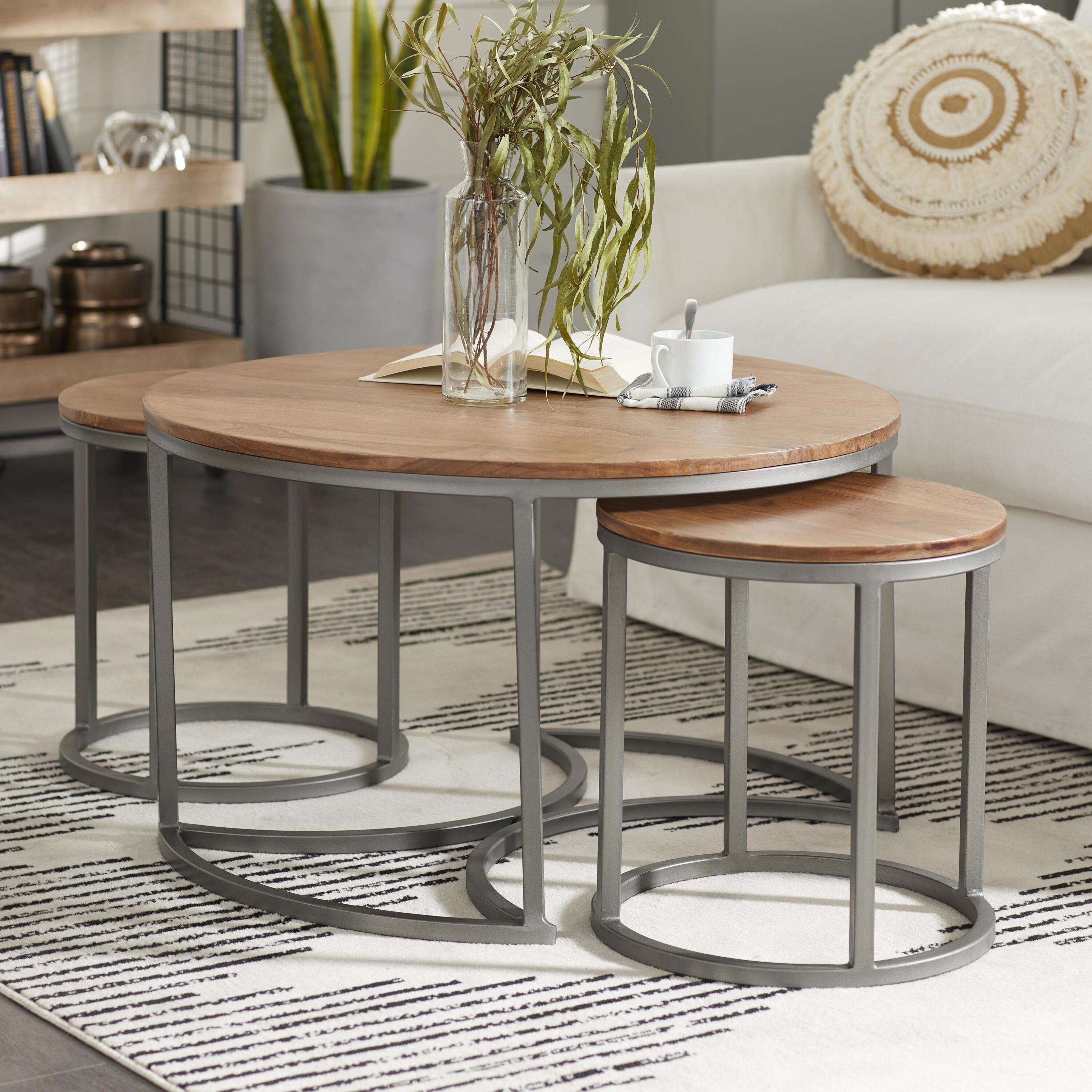 Set of 3 Contemporary Metal Coffee Tables Brown - Olivia & May