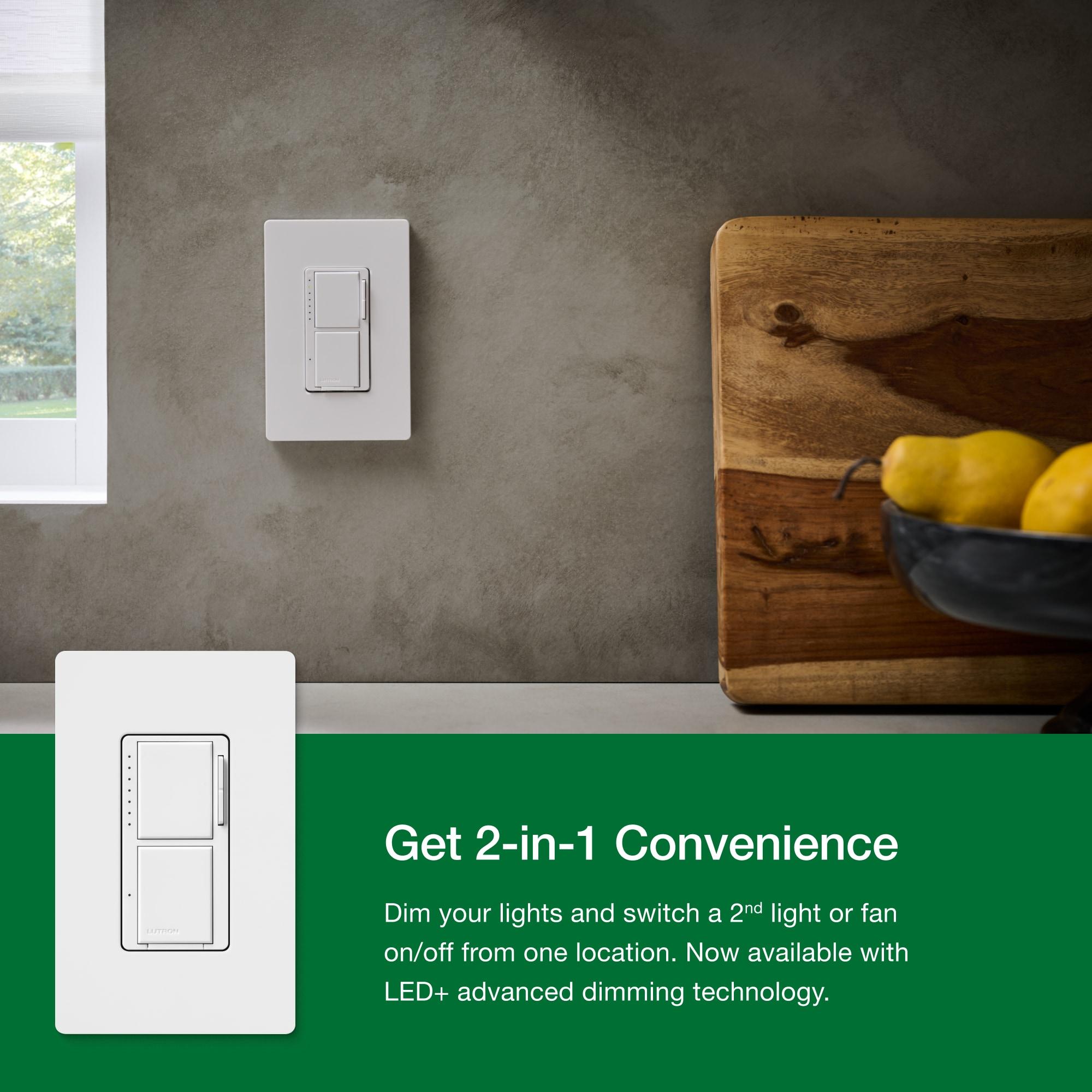 Lutron Maestro LED+ Dual Dimmer and Switch for 75-Watt LED Bulbs/2.5A Fans, Single Pole, White