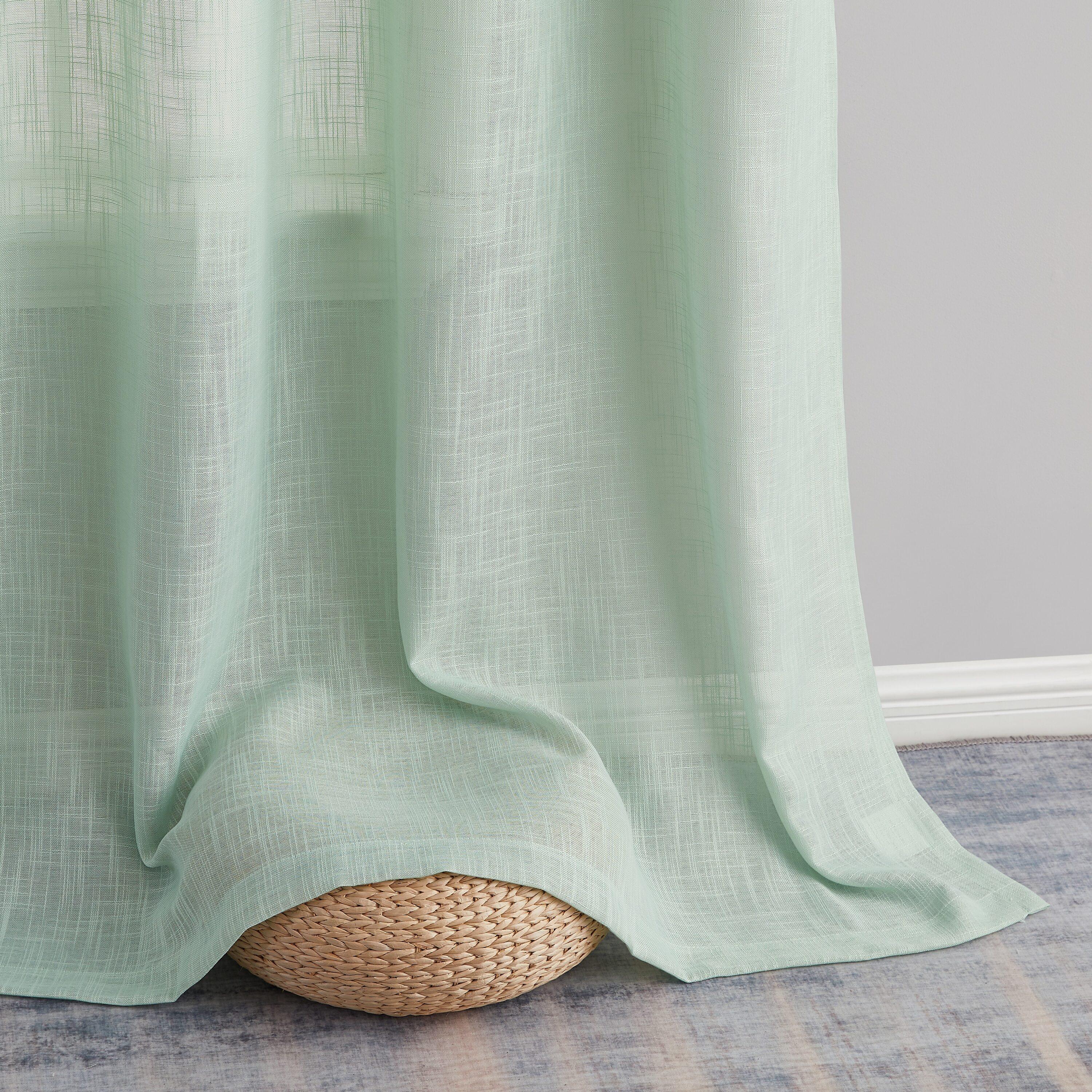 THD Serena Faux Linen Textured Semi Sheer Transparent Window Grommet Long Thick Curtain Panels, Pair