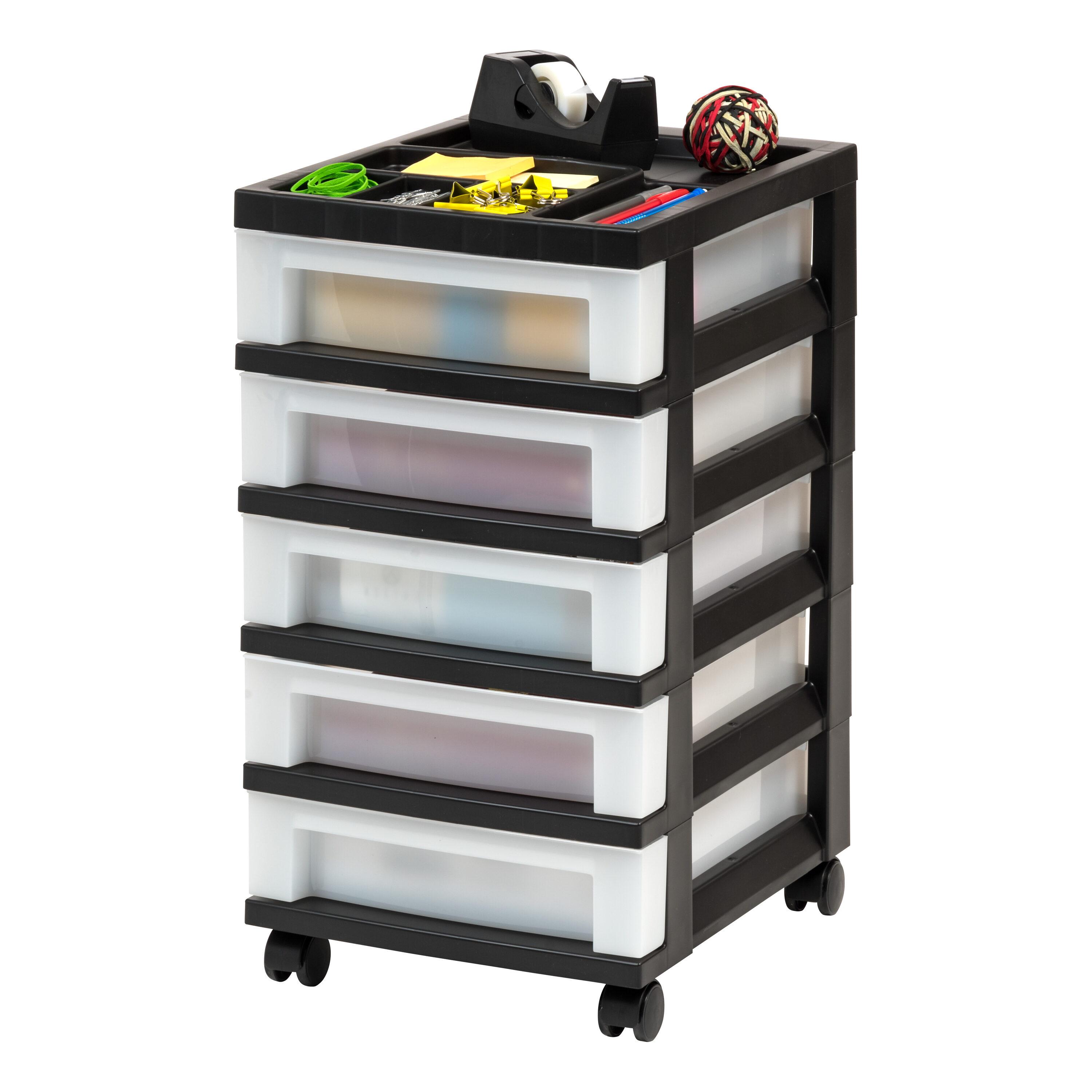 IRIS 5 Drawer Storage Cart with Organizer Top Black