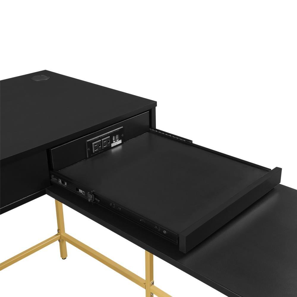 Modern Life L Shaped Desk Black - OSP Home Furnishings: Home Office Furniture with Storage Drawer & Power Tray