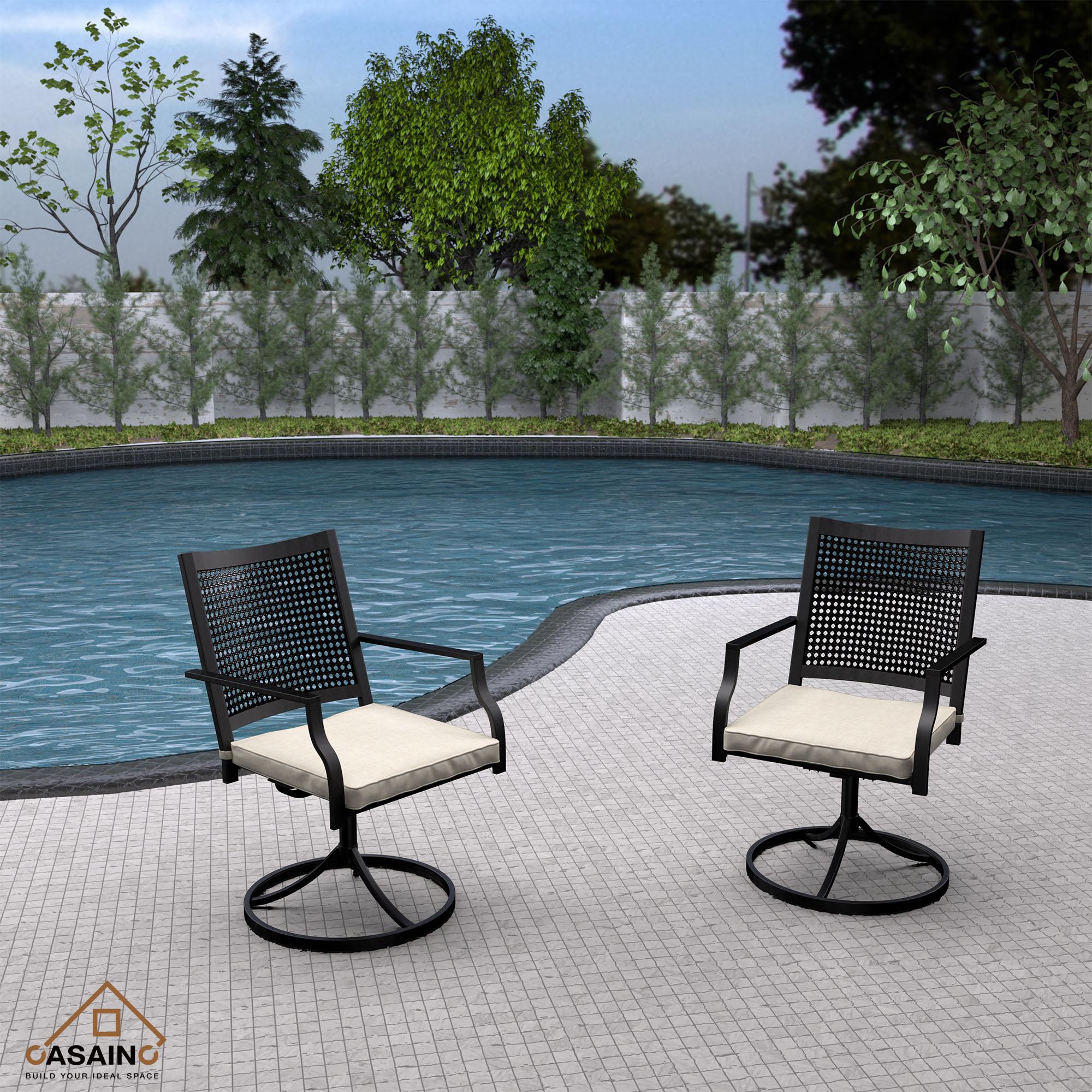 CASAINC Outdoor Iron Frame Swivel Dining Chair with Cushions (Set of 2)