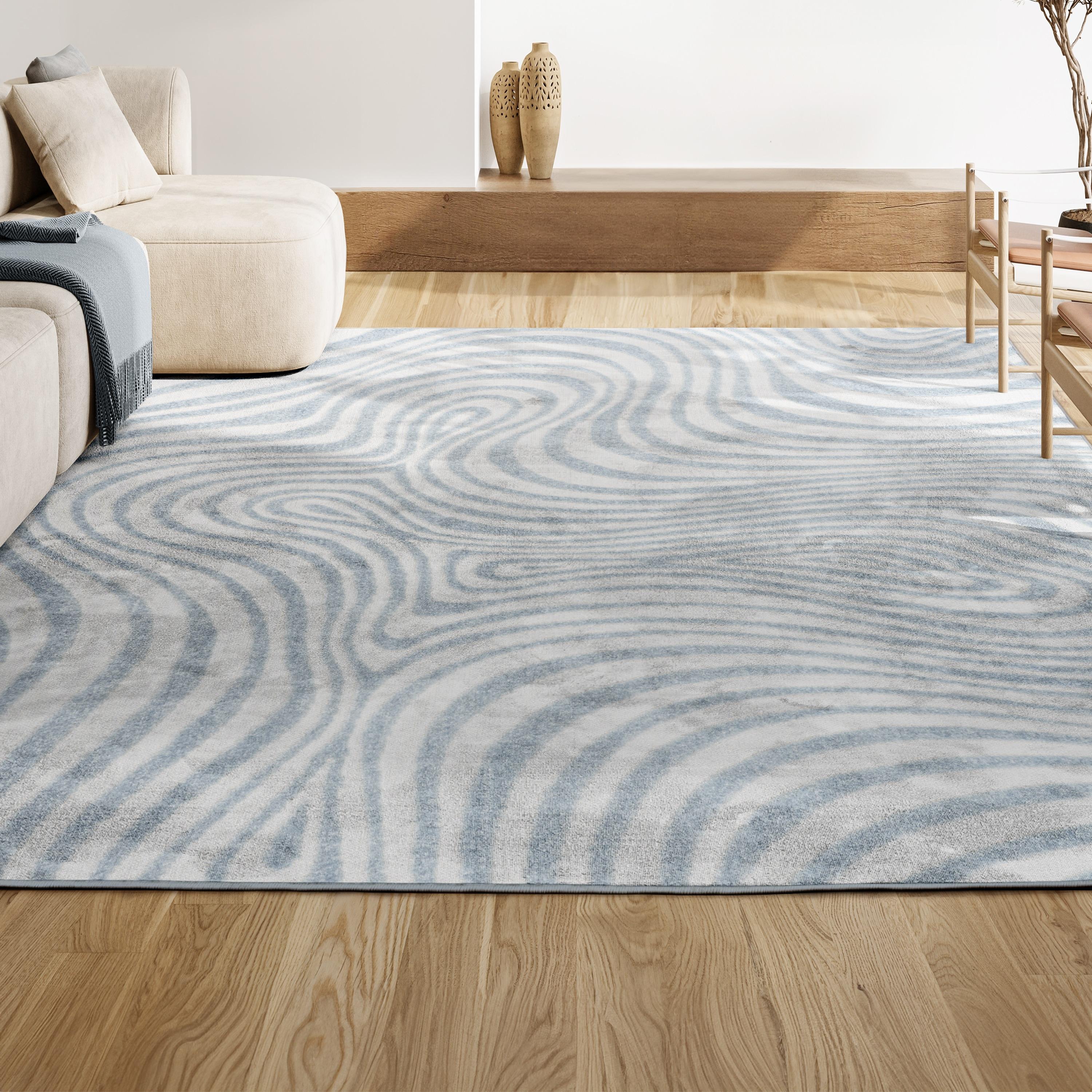 JONATHAN Y Maribo High-Low Abstract Groovy Striped Light Blue/Ivory 5 ft. x 8 ft. Indoor/Outdoor Area Rug