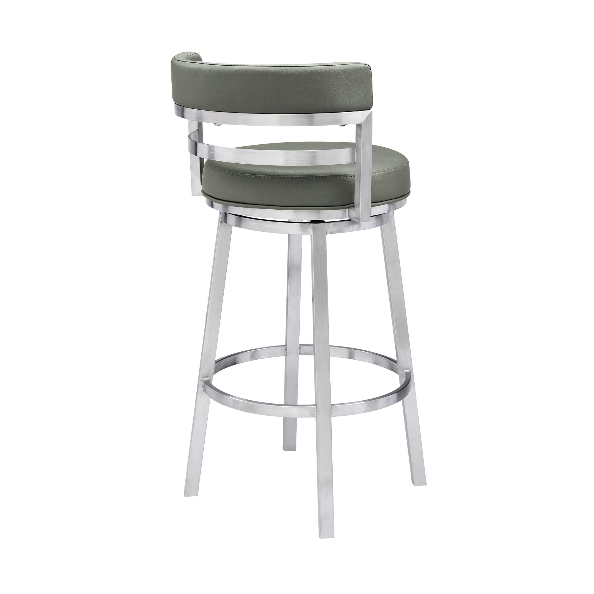 Armen Living Indoor Thierry Adjustable Swivel Gray Faux Leather with Walnut Back and Chrome Bar Stool