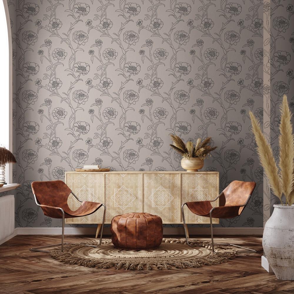 Tempaper & Co. Peonies Removable Peel and Stick Wallpaper, Black and White Floral, 56 sq. ft.: Vinyl Self-Adhesive Botanical Decor