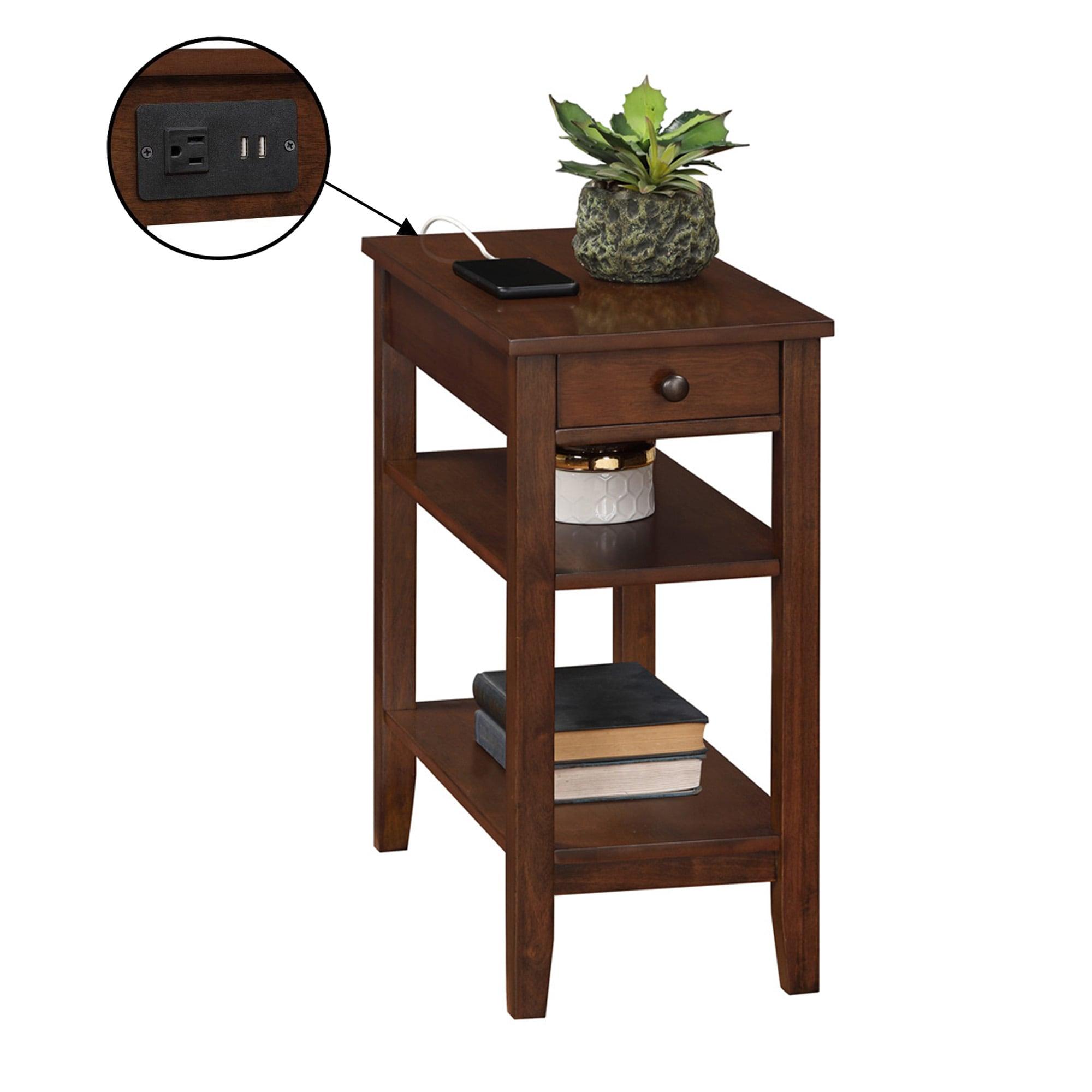 Convenience Concepts American Heritage End Table w/Charging Station and Shelves, Espresso