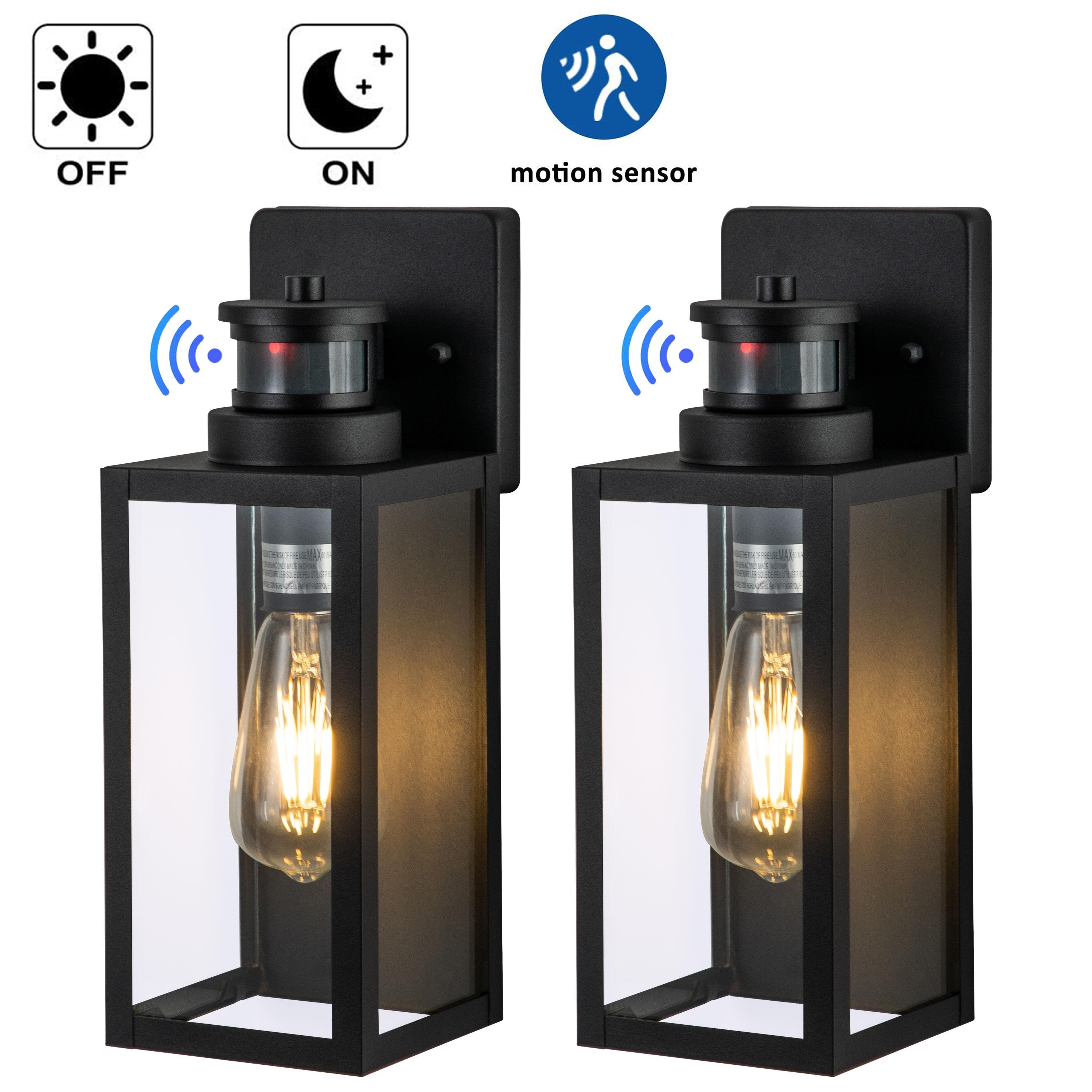 C Cattleya 2-Pack Matte Black Motion Sensor and Dusk to Dawn Outdoor Wall Lantern