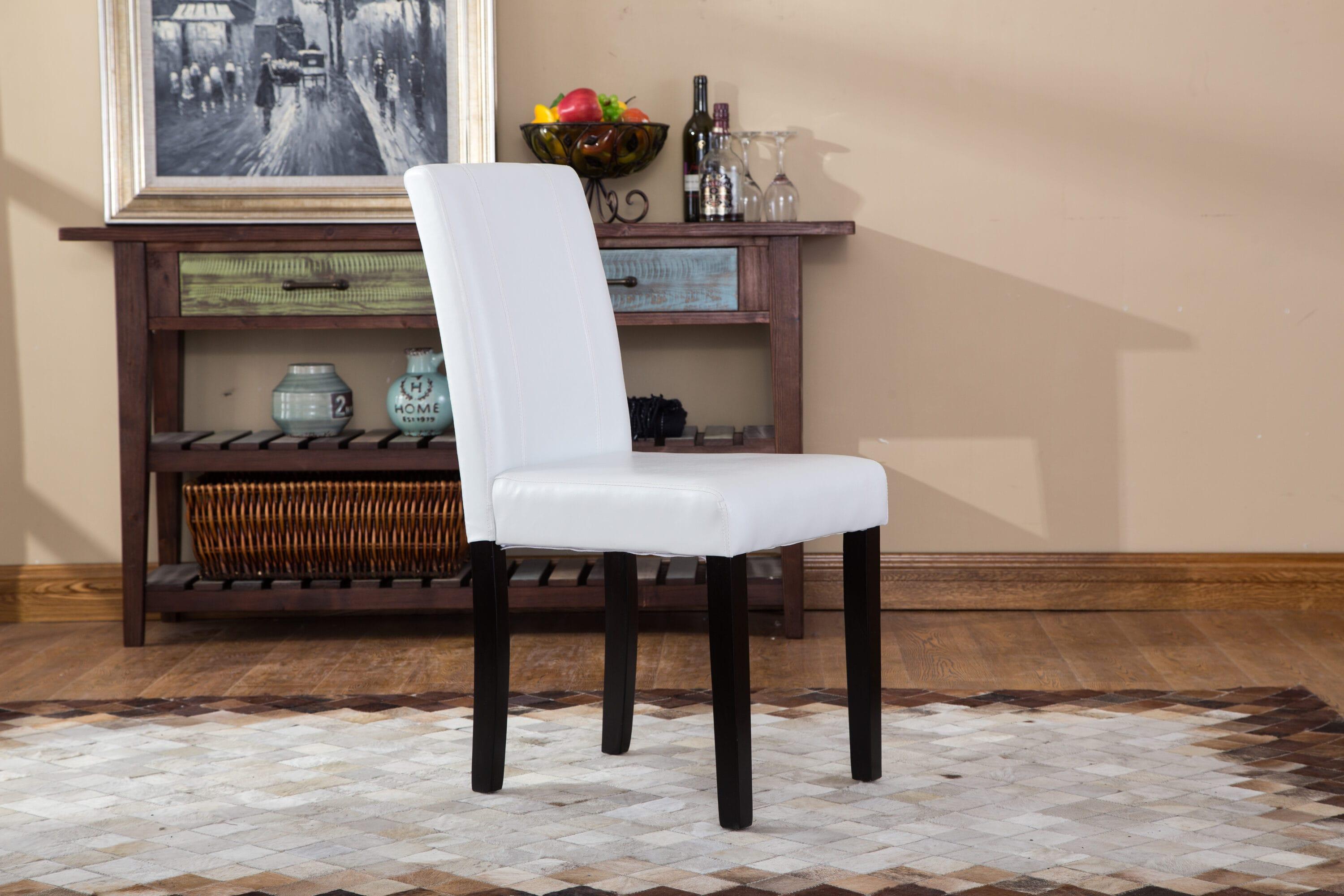 Roundhill Urban Style Solid Wood Faux Leather Parsons Chair, White, Set of 2