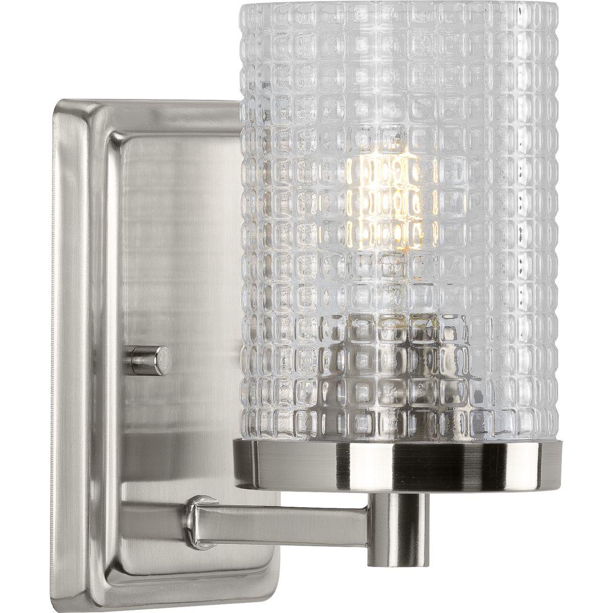 Fawcett Collection One-Light Brushed Nickel Clear Patterned Glass Transitional Bath Vanity Light