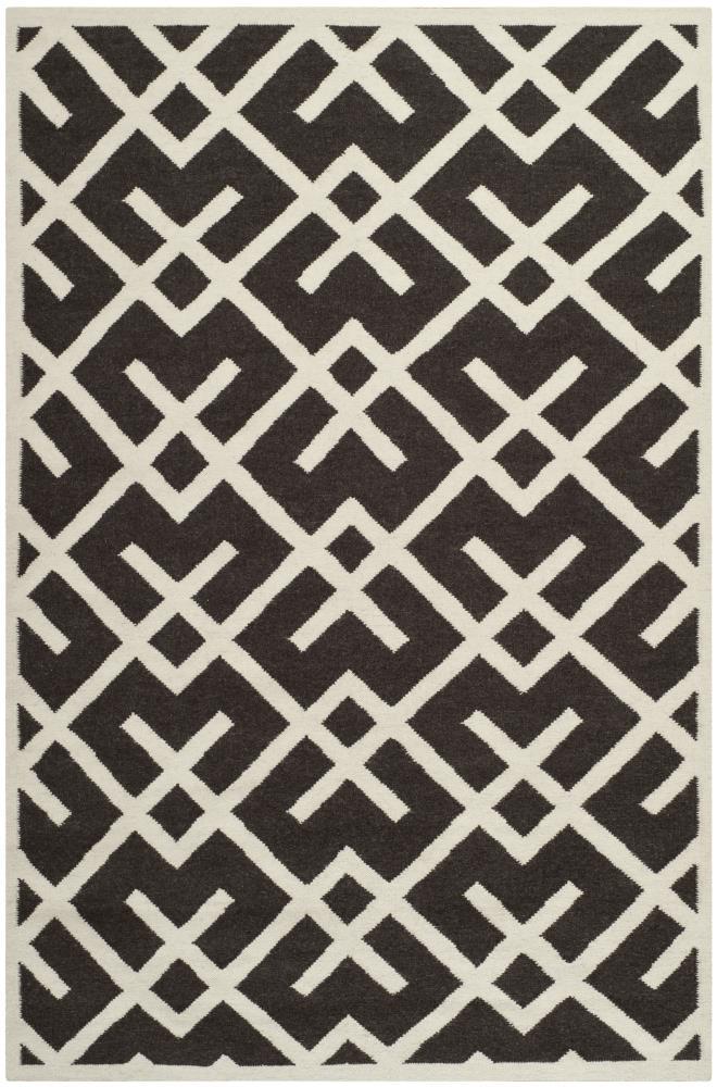 SAFAVIEH Dhurrie Brianna Geometric Moroccan Wool Area Rug, Brown/Ivory, 6' x 9'