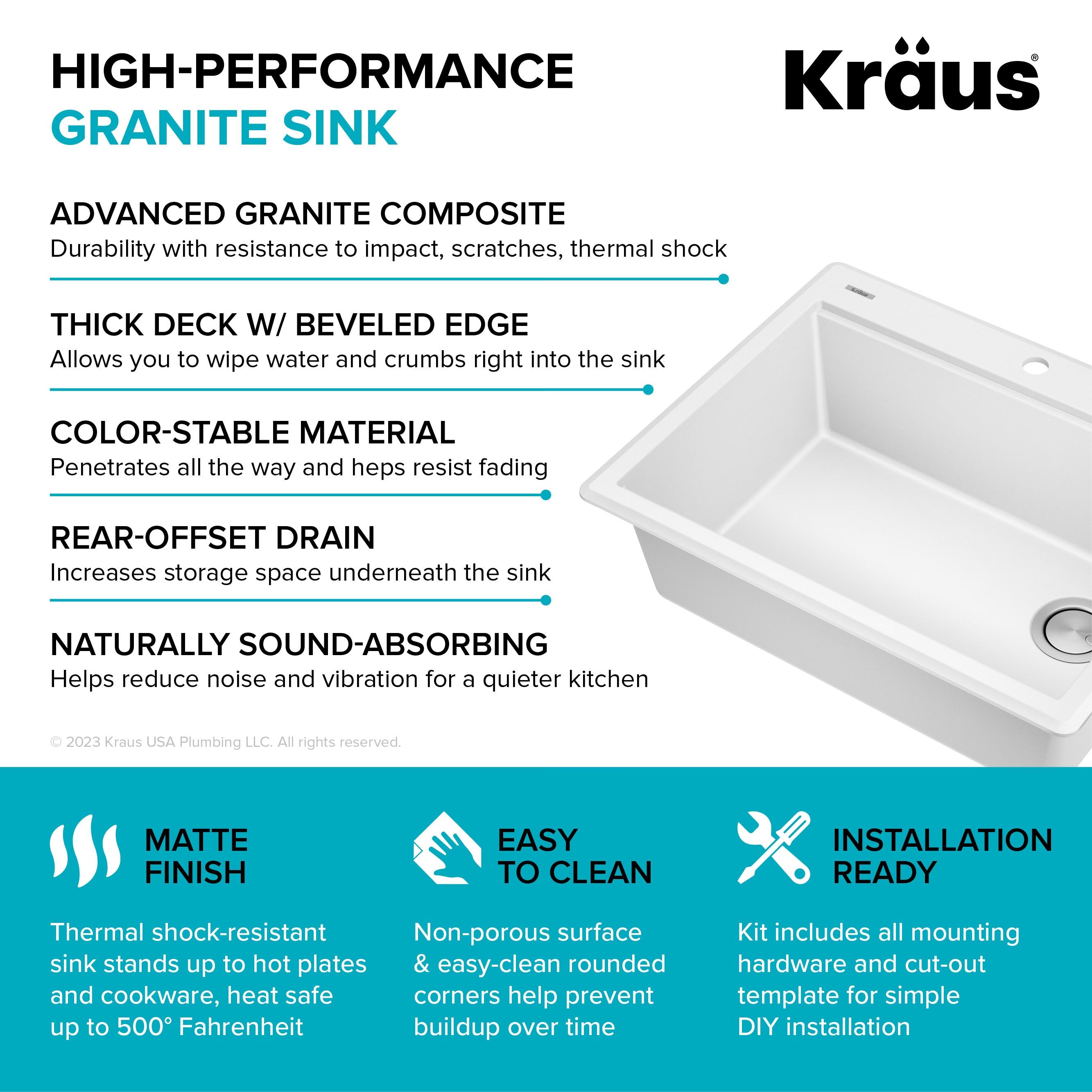 KRAUS Bellucci Granite Composite Workstation Drop-In Top Mount Single Bowl Kitchen Sink with Accessories