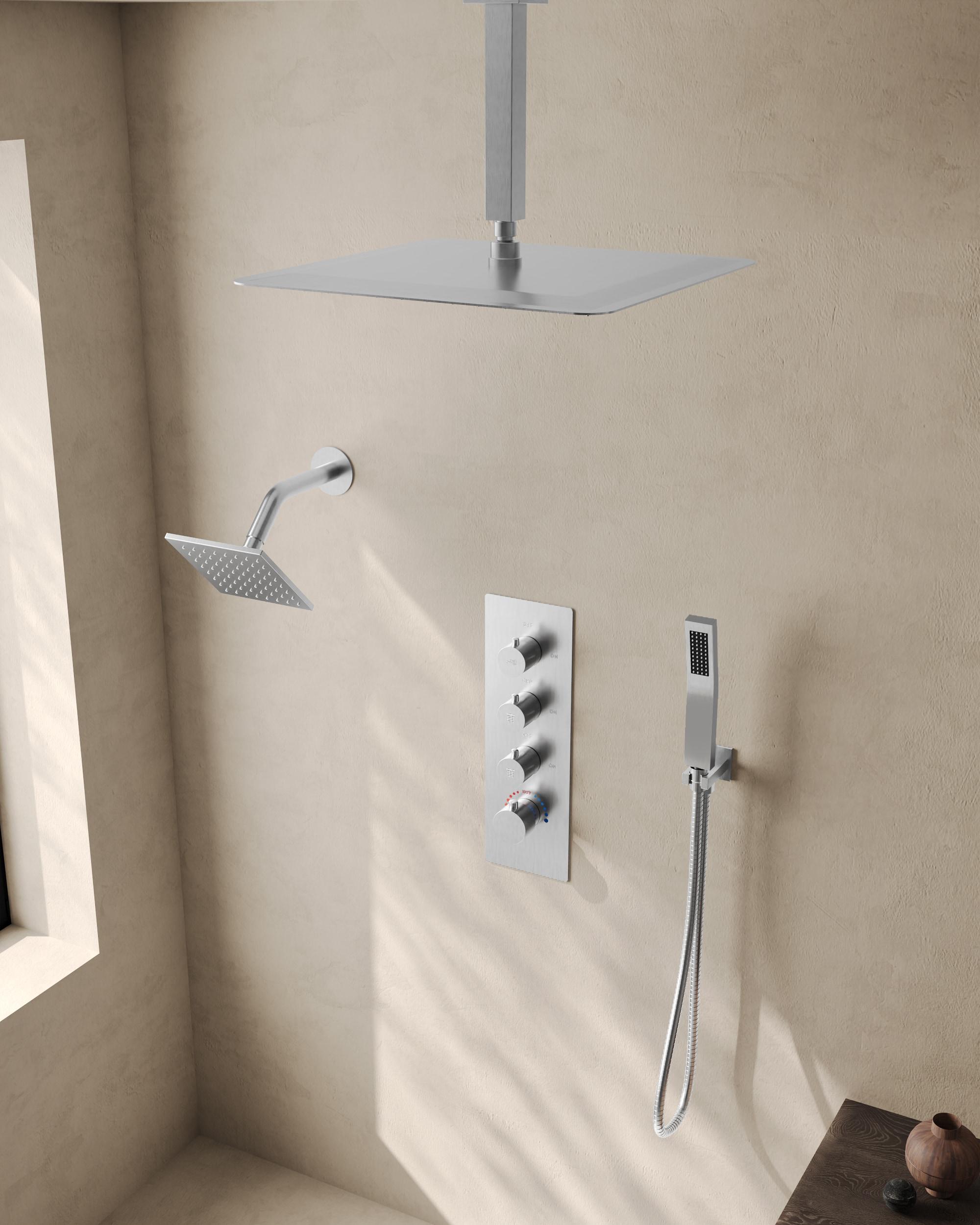 DualJetSpa 15-Spray Patterns 16" & 6" Dual Shower Head, Shower FaucetSystem with Thermostatic Rough-in Valve and Body Jets