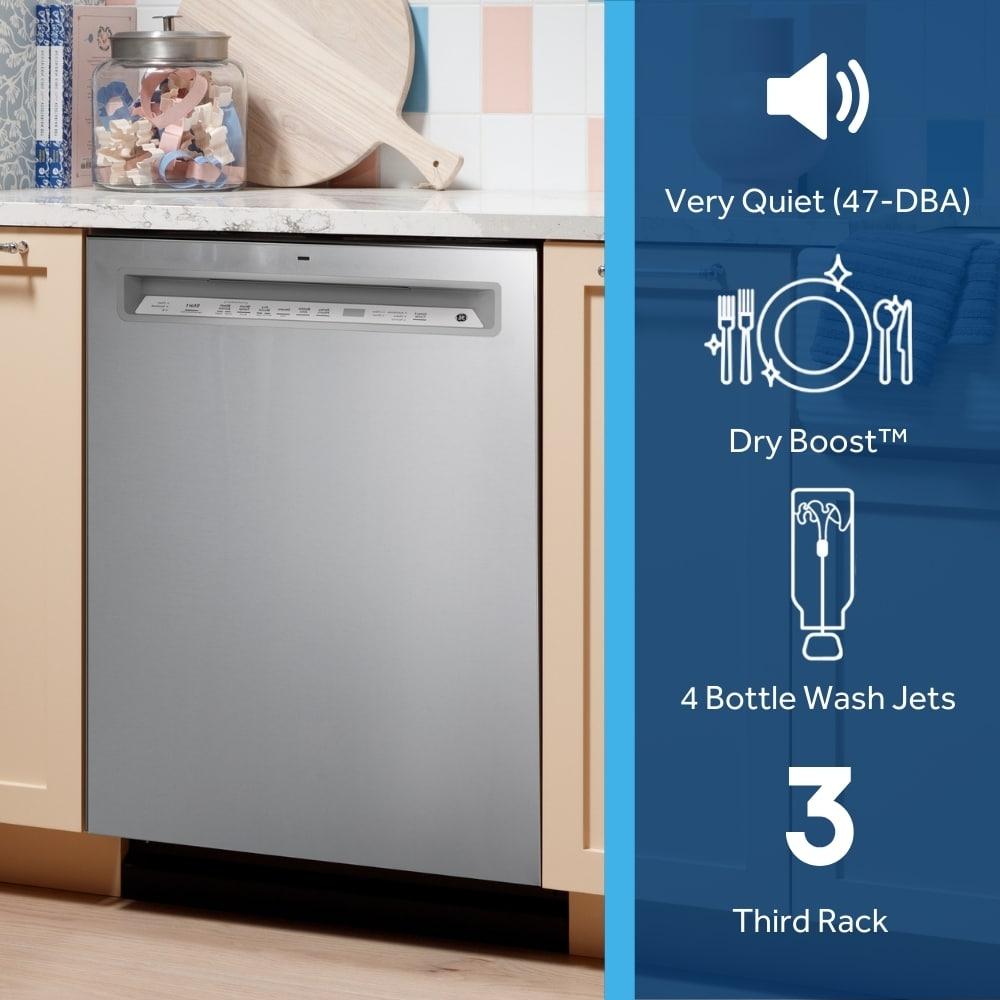 GE Appliances 24" 47 Decibel ENERGY STAR Certified Built-in Front Control Dishwasher with Adjustable Rack and Tall Tub